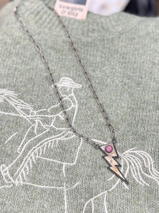 Pink Bolt Paperclip Necklace