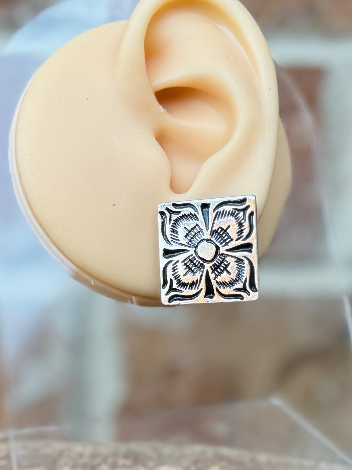 Tooled Square Stud Earrings