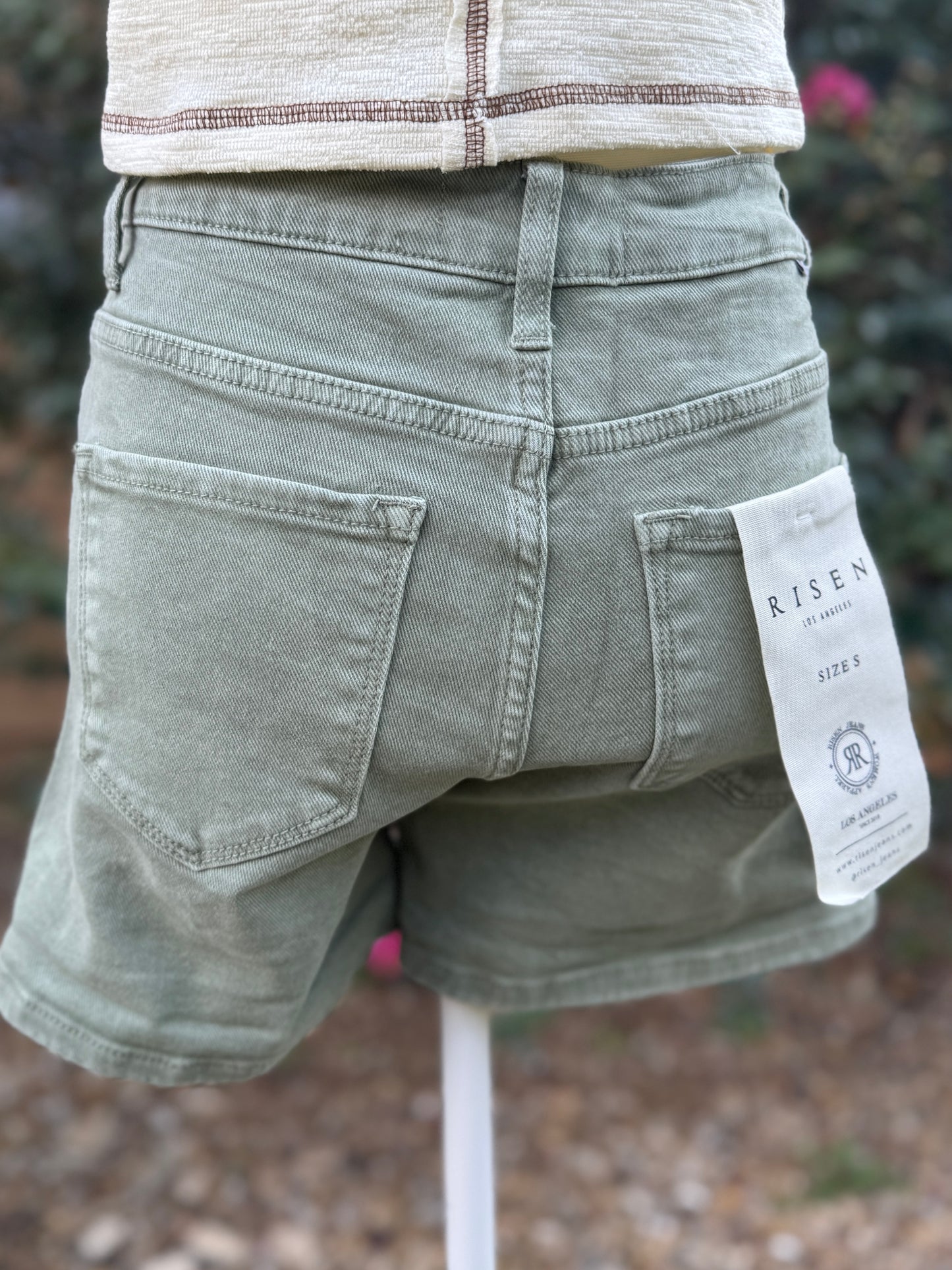 Olive Cuffed Risen Denim Shorts