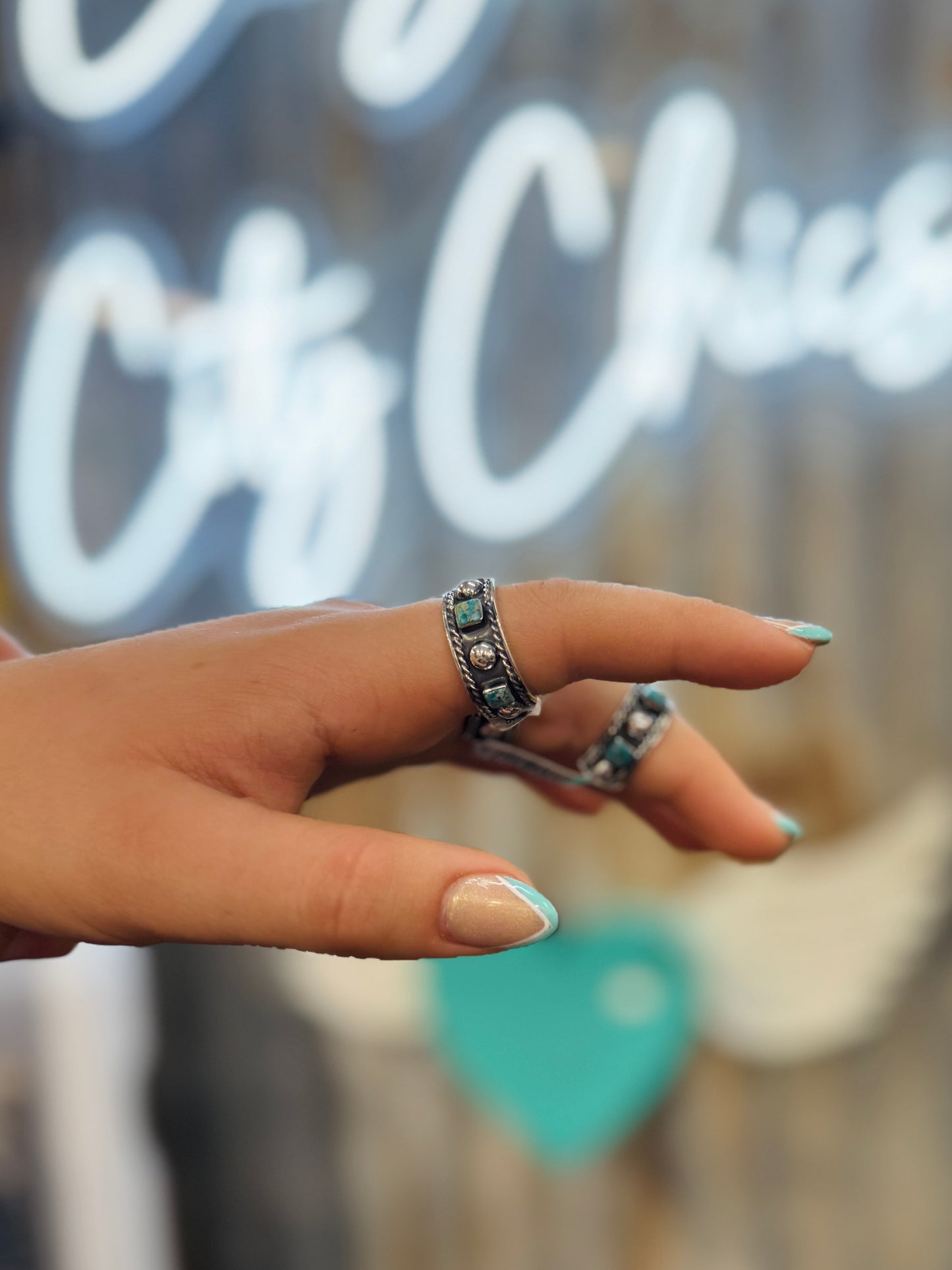 Turquoise Stud Wide Band