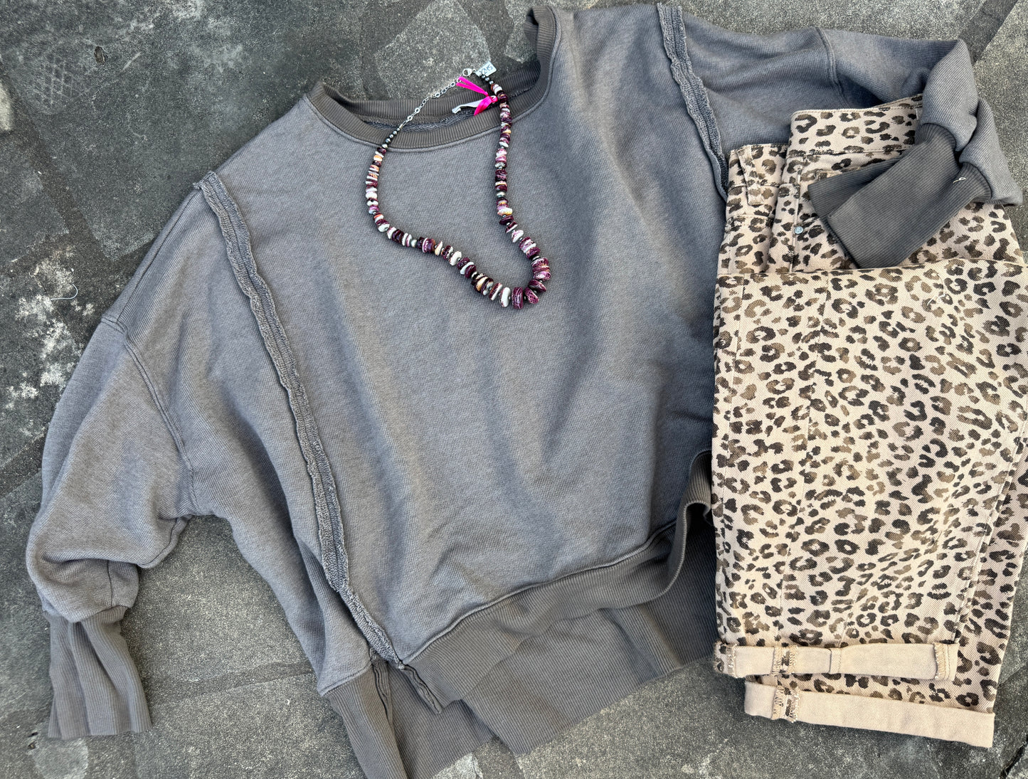 {Mocha} Oversized Raw-Hem Sweater
