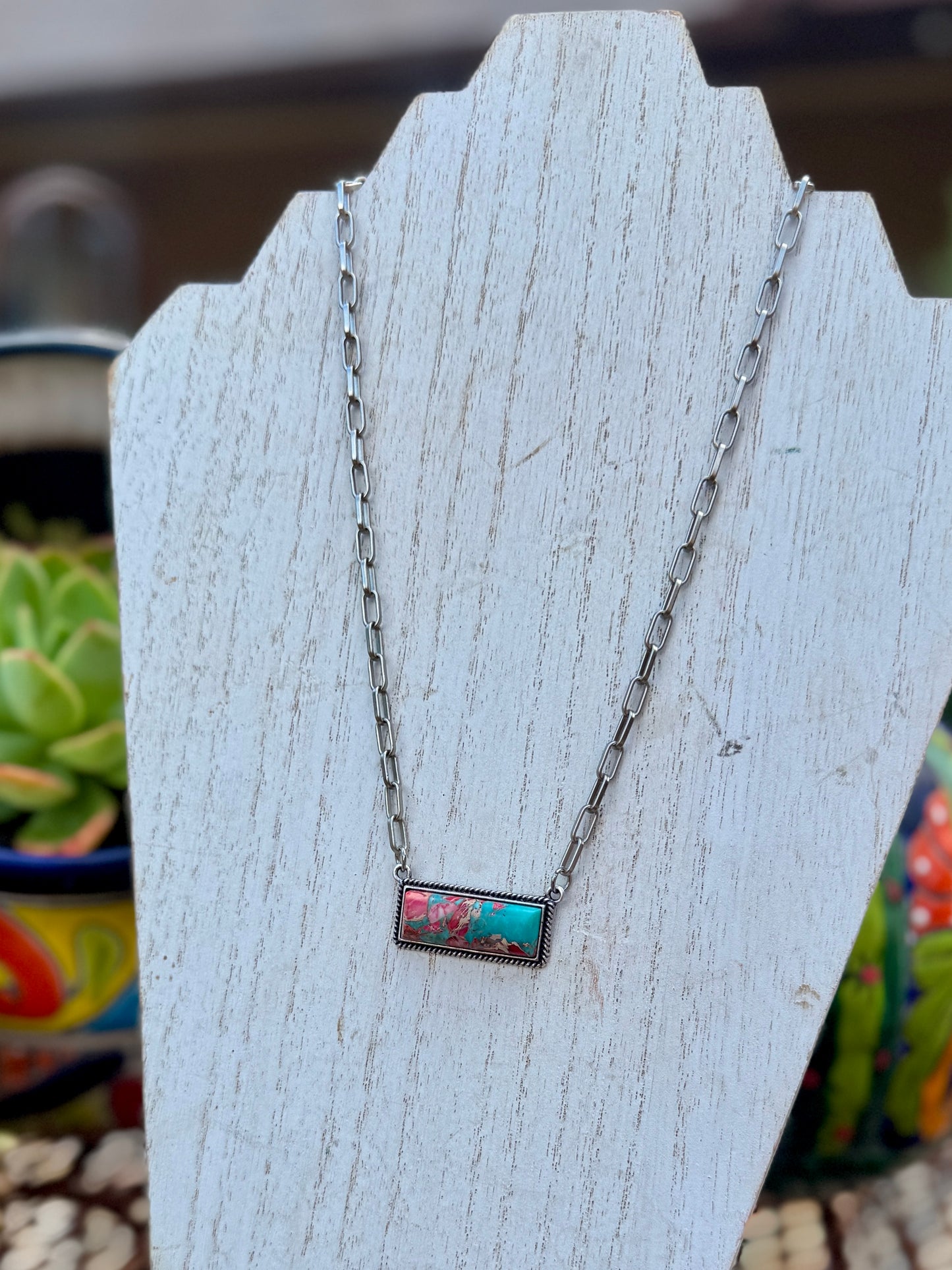 Pink/TQ Bar Necklace