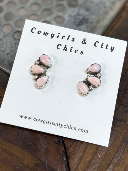 Pink Conch Teardrop Side Cluster Earring