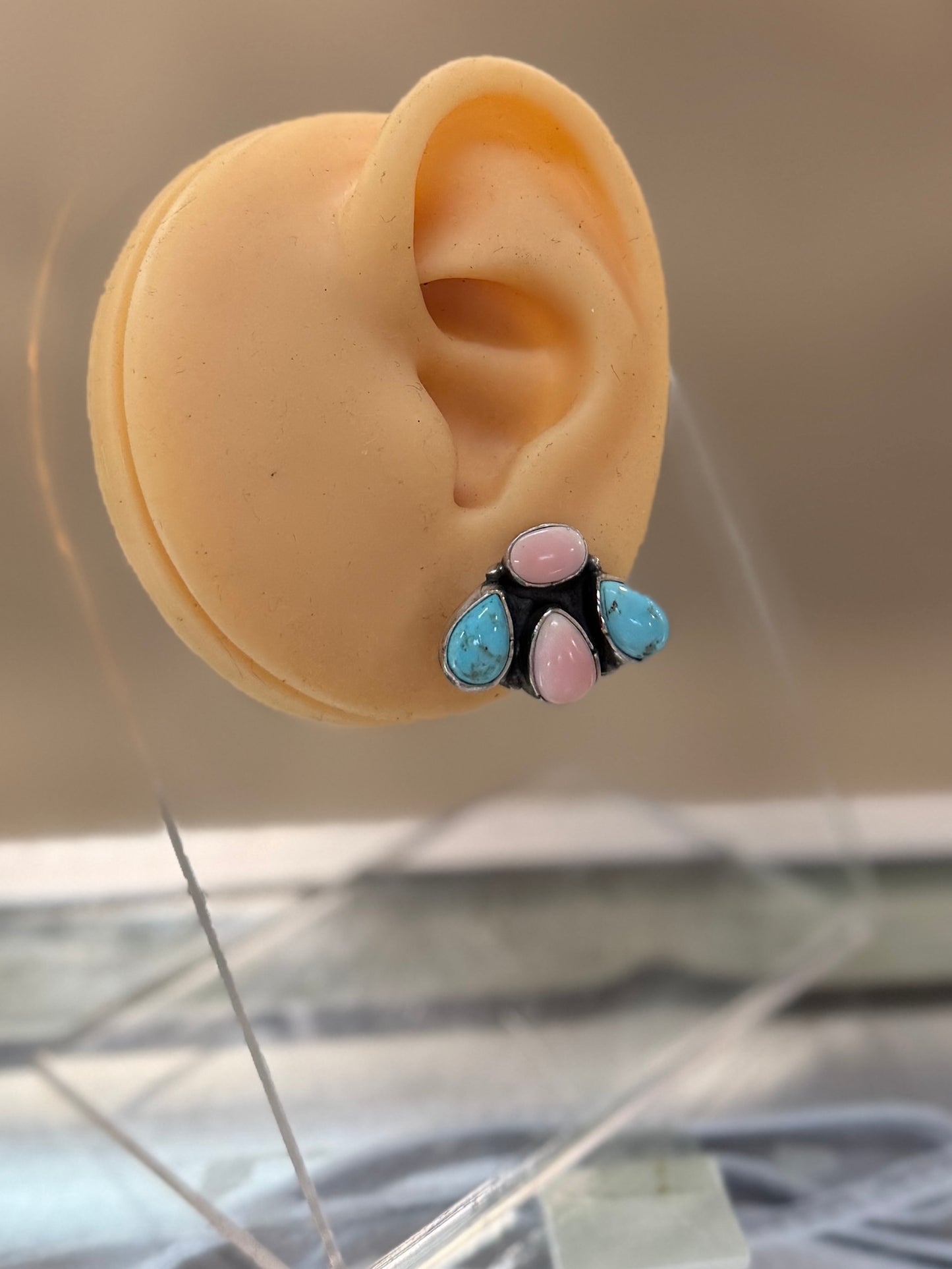 Kingman & Pink Conch Stud Earrings