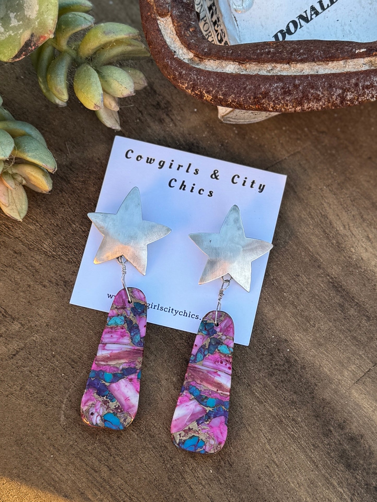 Pink Dahlia Star Earrings