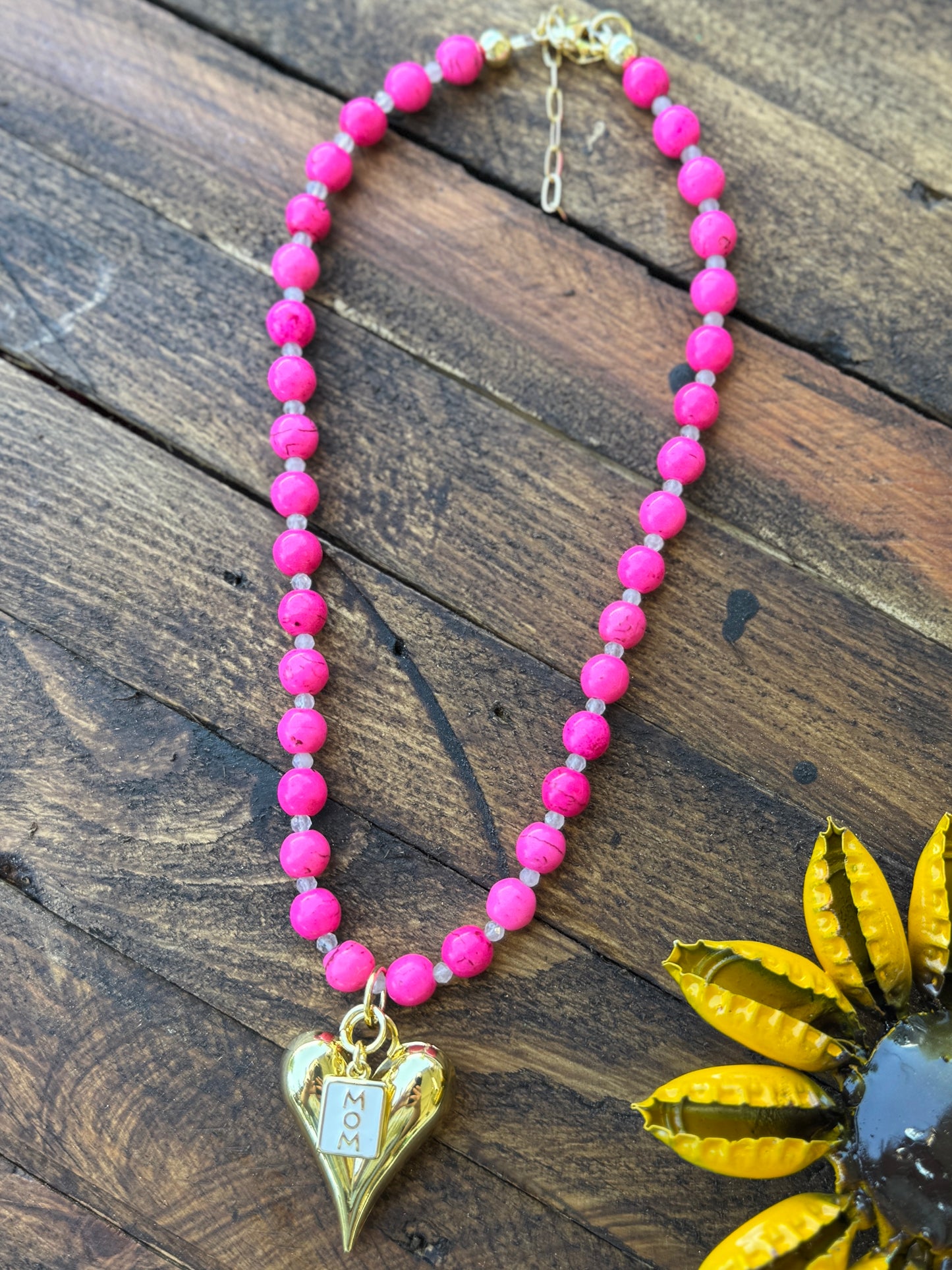 Beaded Mom Heart Charm Necklace