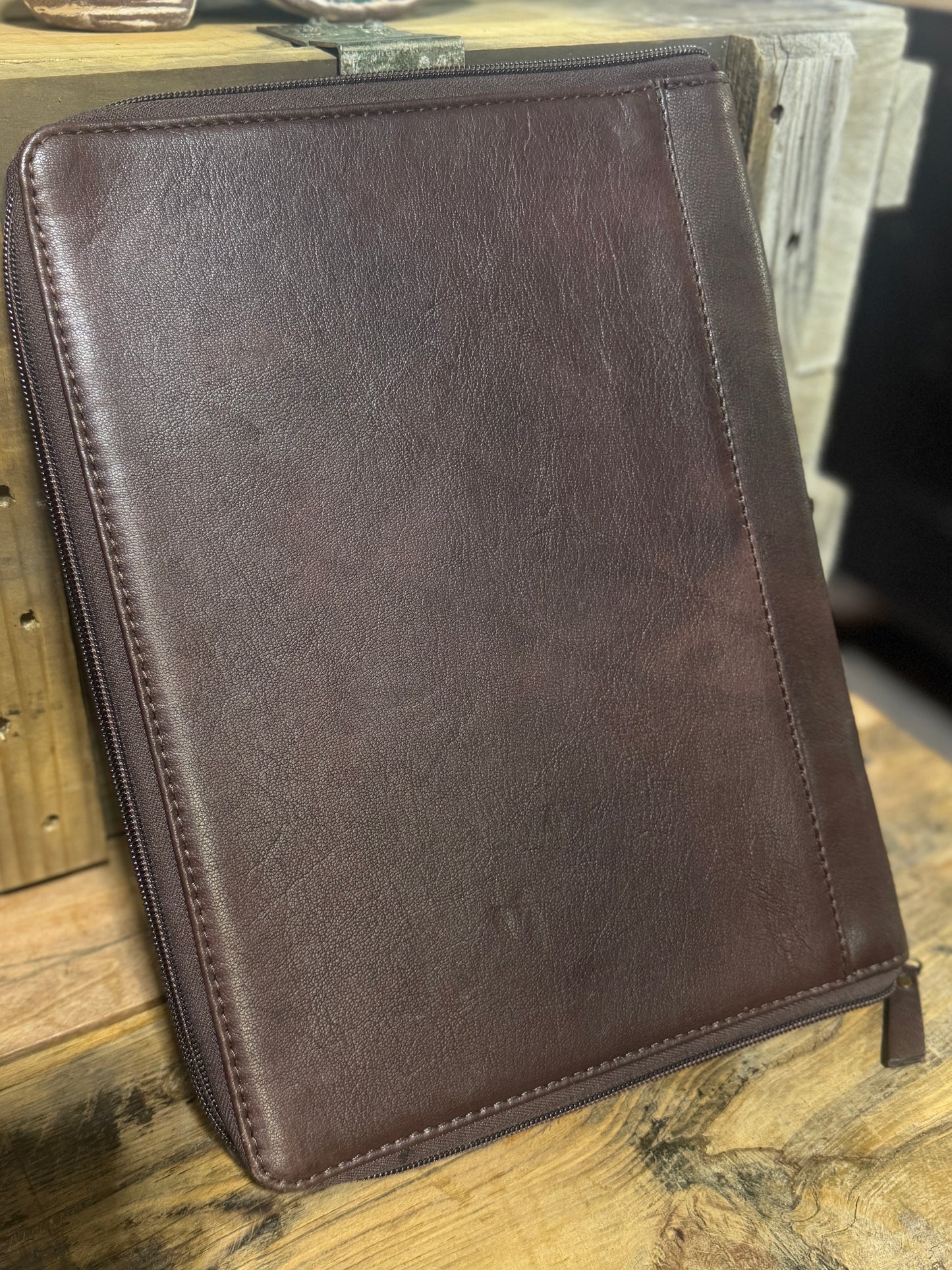 Tooled Leather Zipper Folder