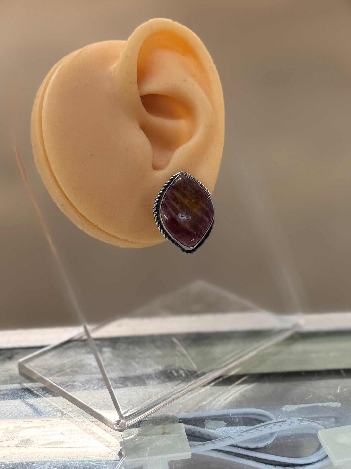 Purple Spiny Stud Silver Earrings