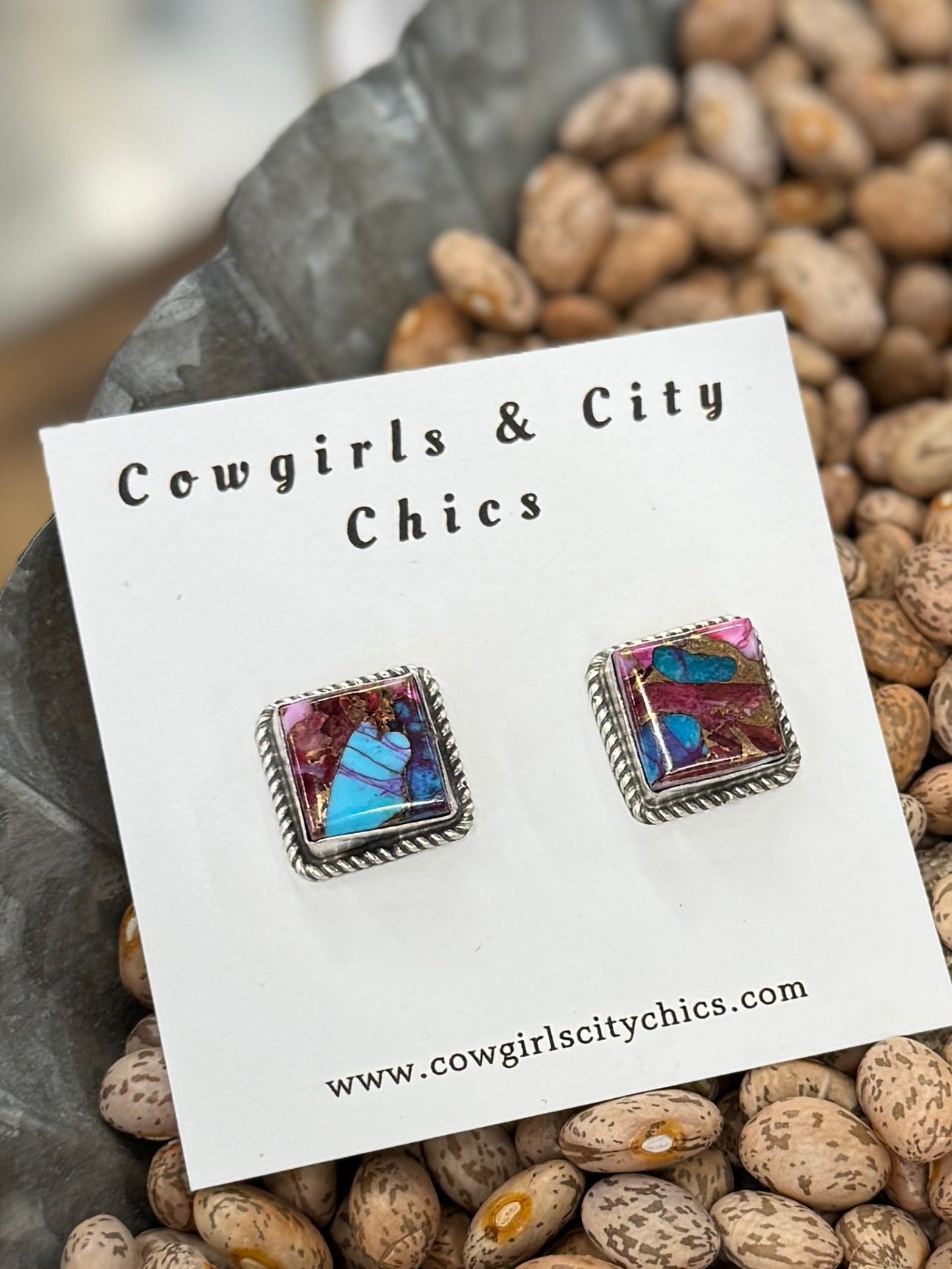 Pink Dahlia Square Earrings