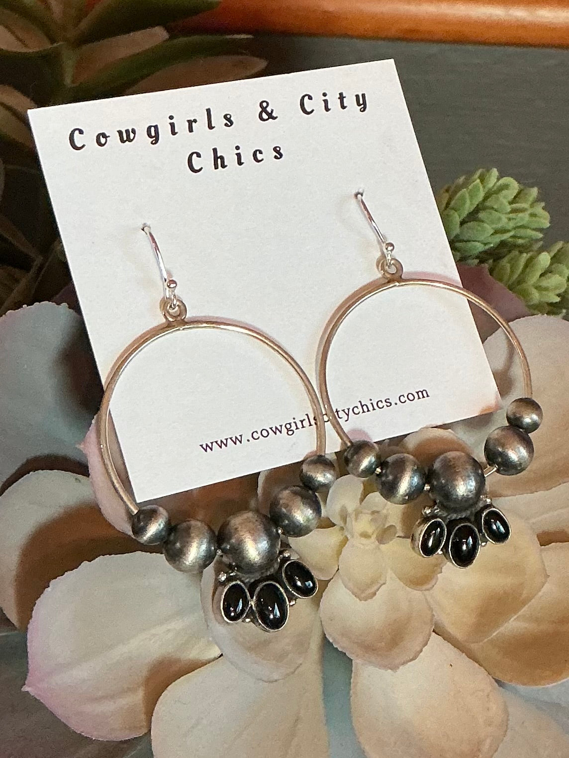 Black Onyx Cluster Pearl Hoop Earrings