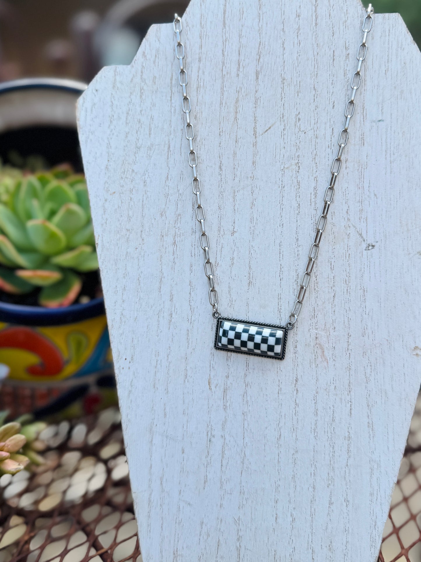Checkered Bar Necklace