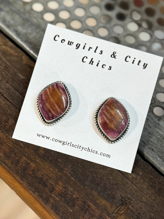 Purple Spiny Stud Silver Earrings