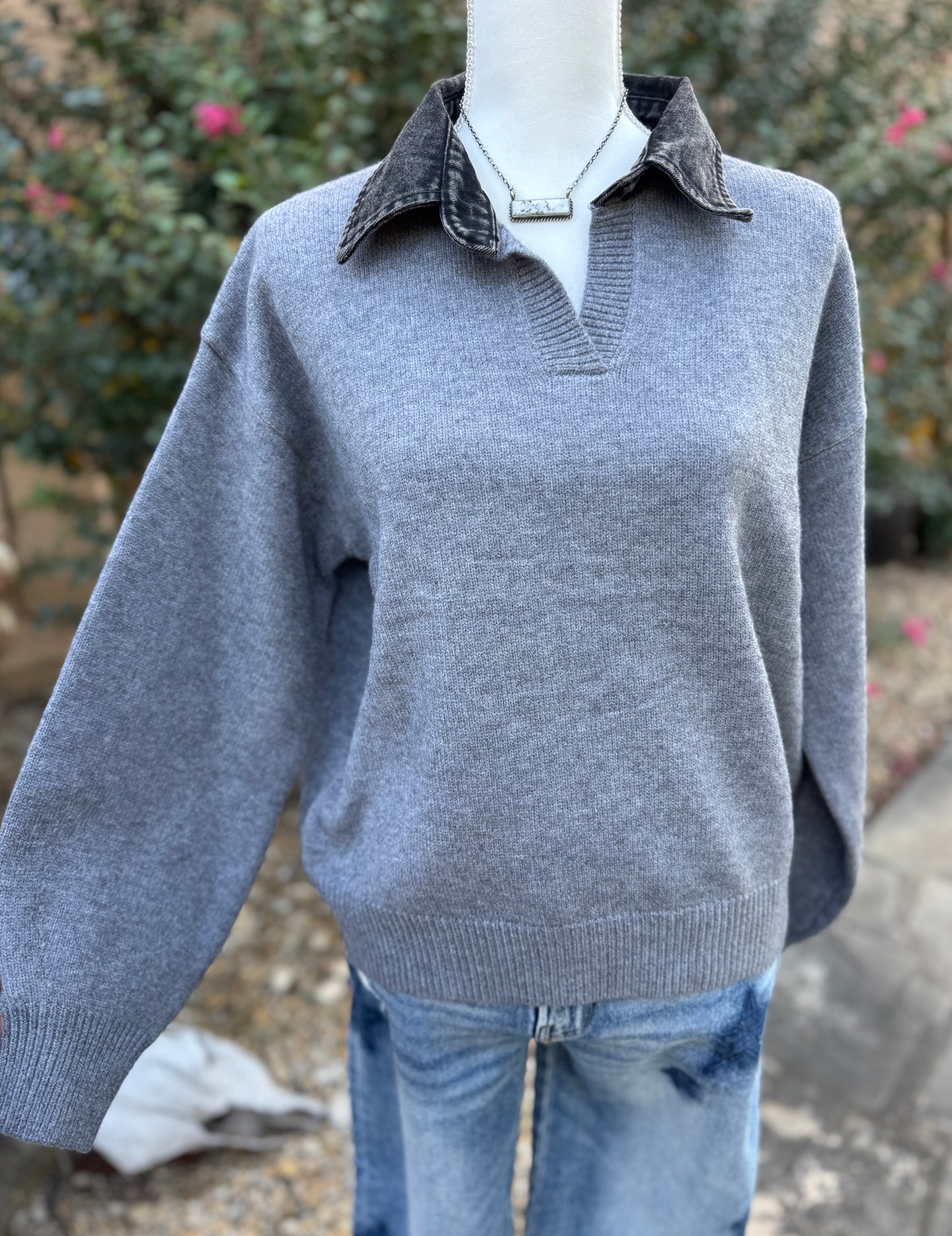 Denim Collar Sweater