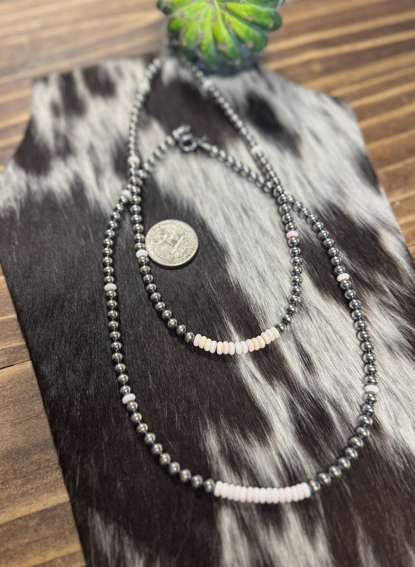 {Sea Waves} Pink Conch & Silver Navajo Pearl Necklace