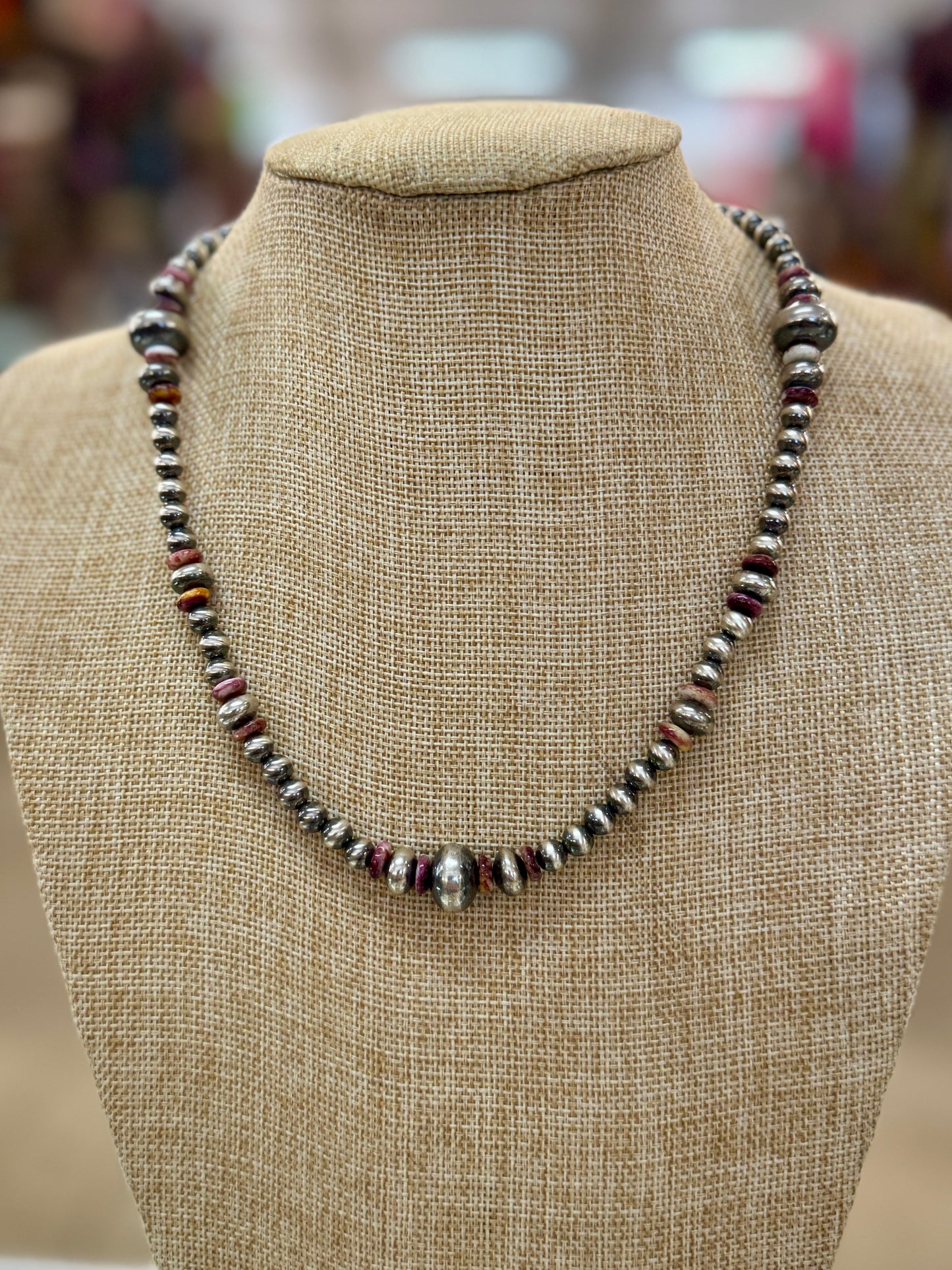 Purple Spiny Multi-Beaded Silver Necklace