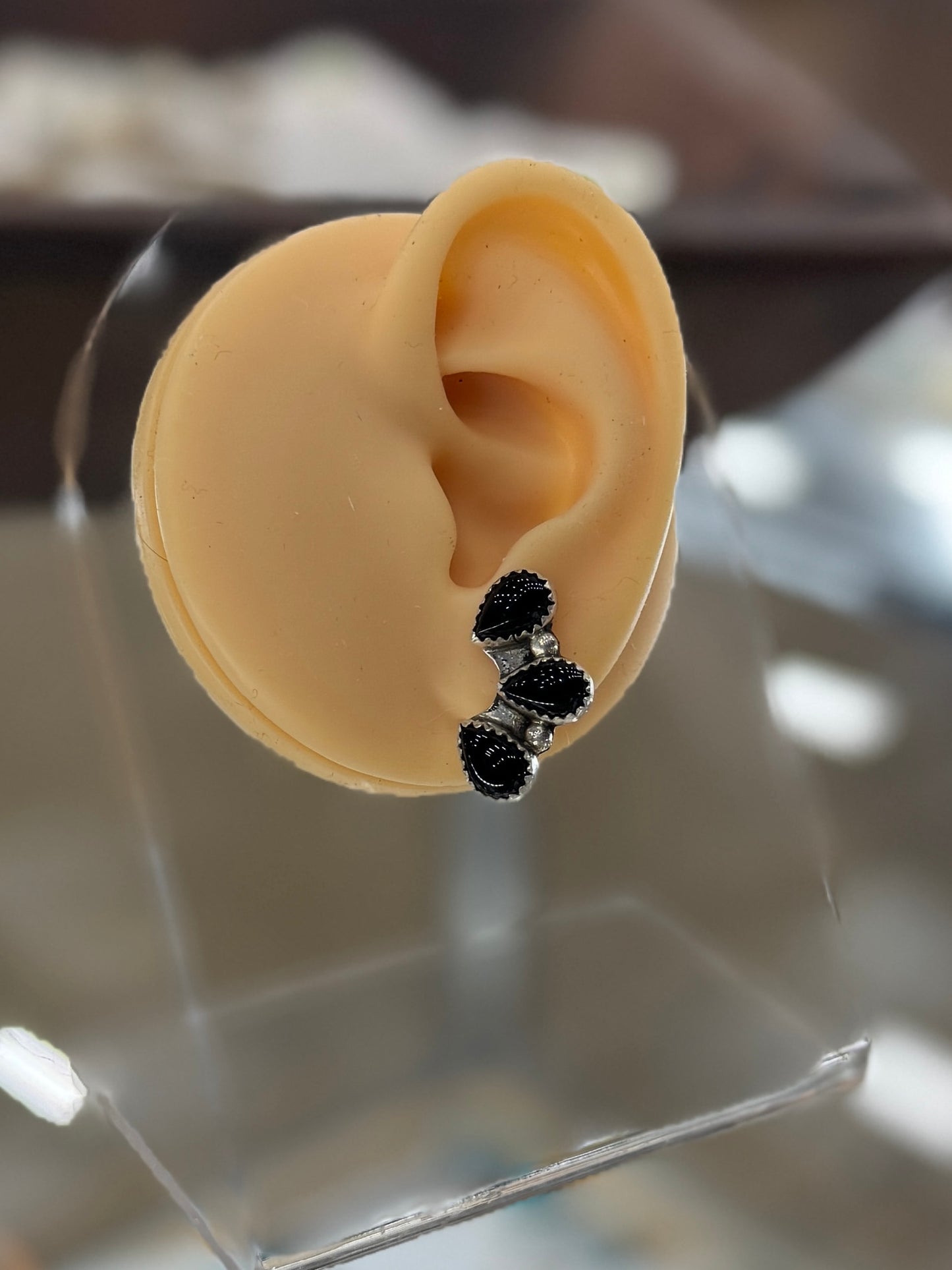 Black Onyx Half-Curve Stud Earrings