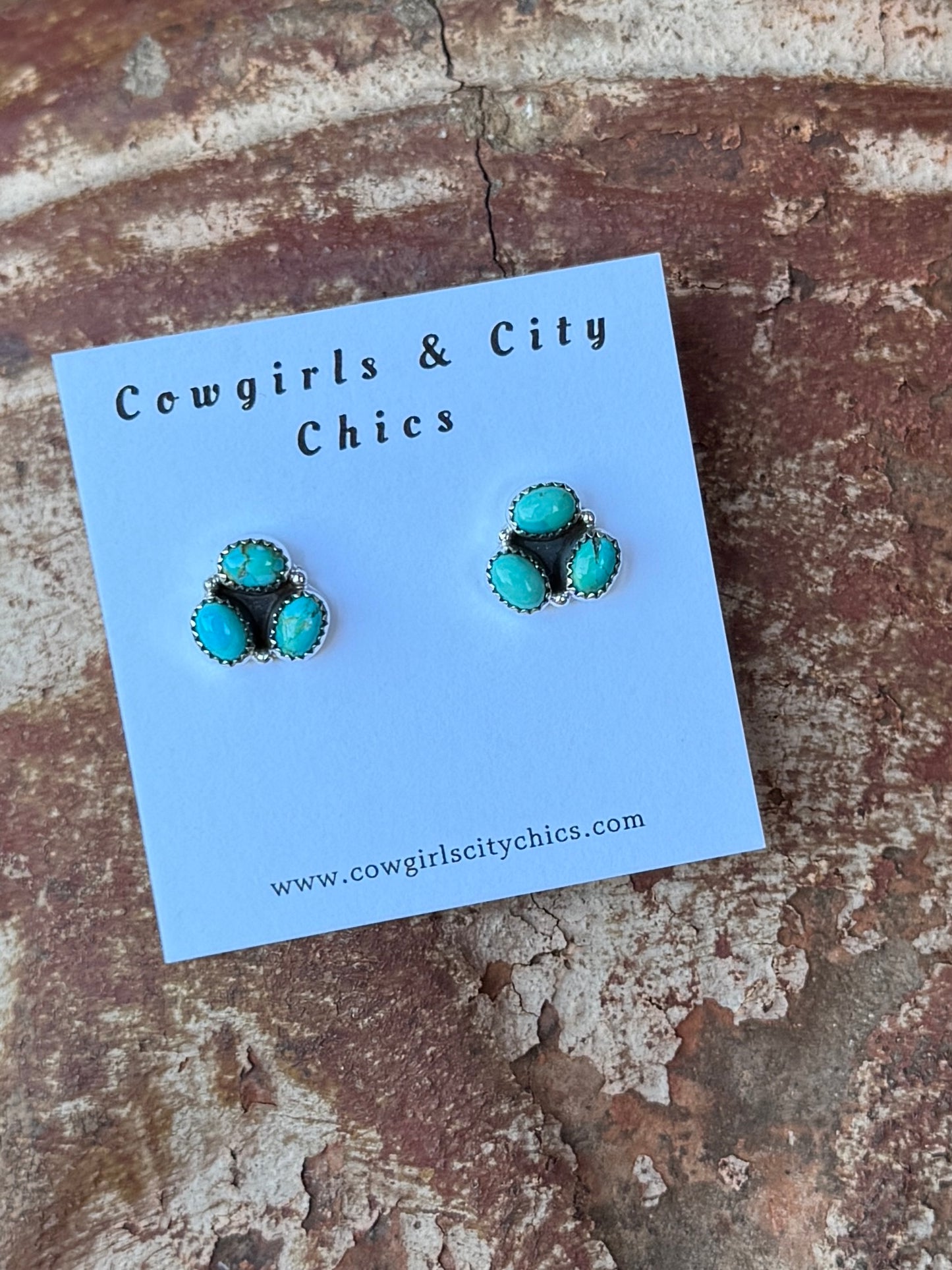 Triple Stone Round Kingman Earrings