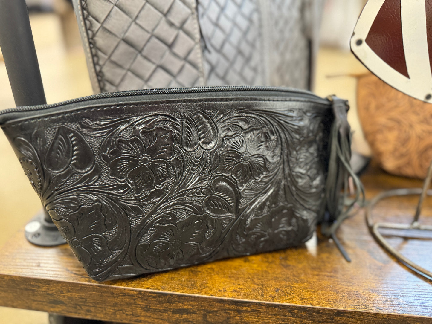 Tooled Leather Wristlet