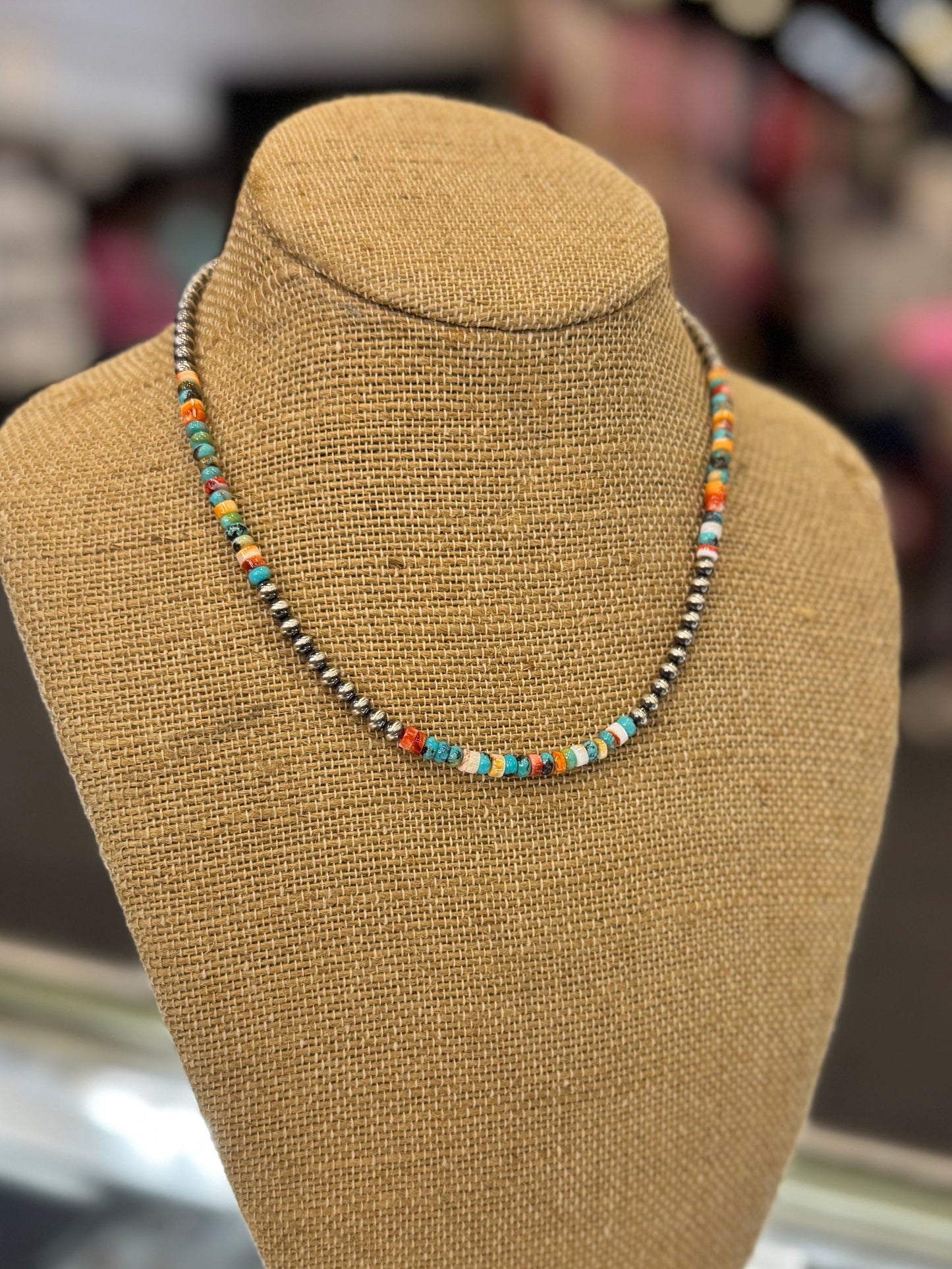 {Austin} Spiny & Kingman Silver Bead Necklace