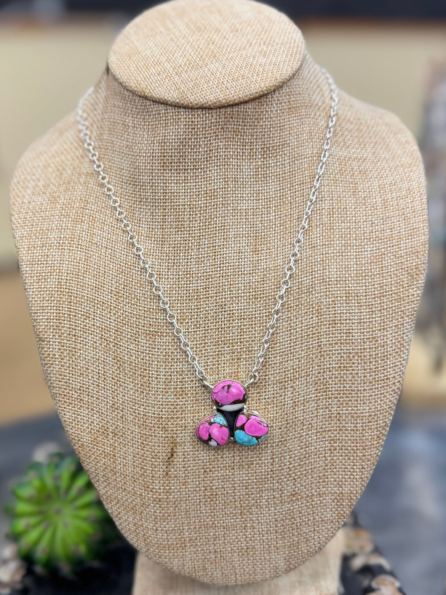 Cotton Candy Silver Cluster Necklace