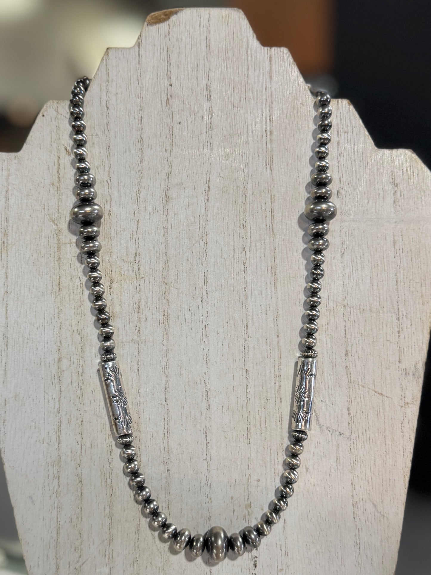 {Tulsa} Multi-Beaded Silver Necklace