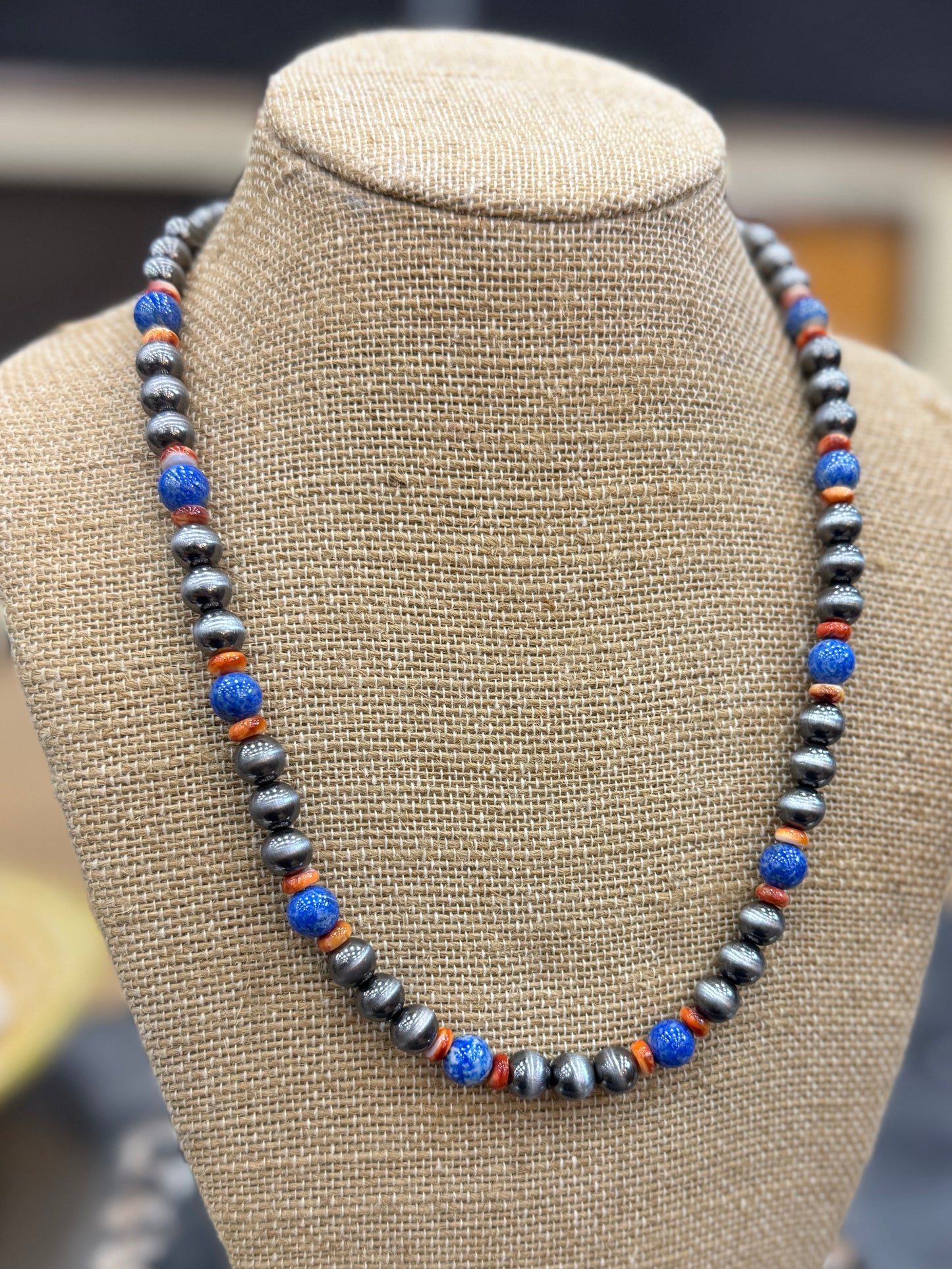 Spiny & Lapis Pearl Necklace