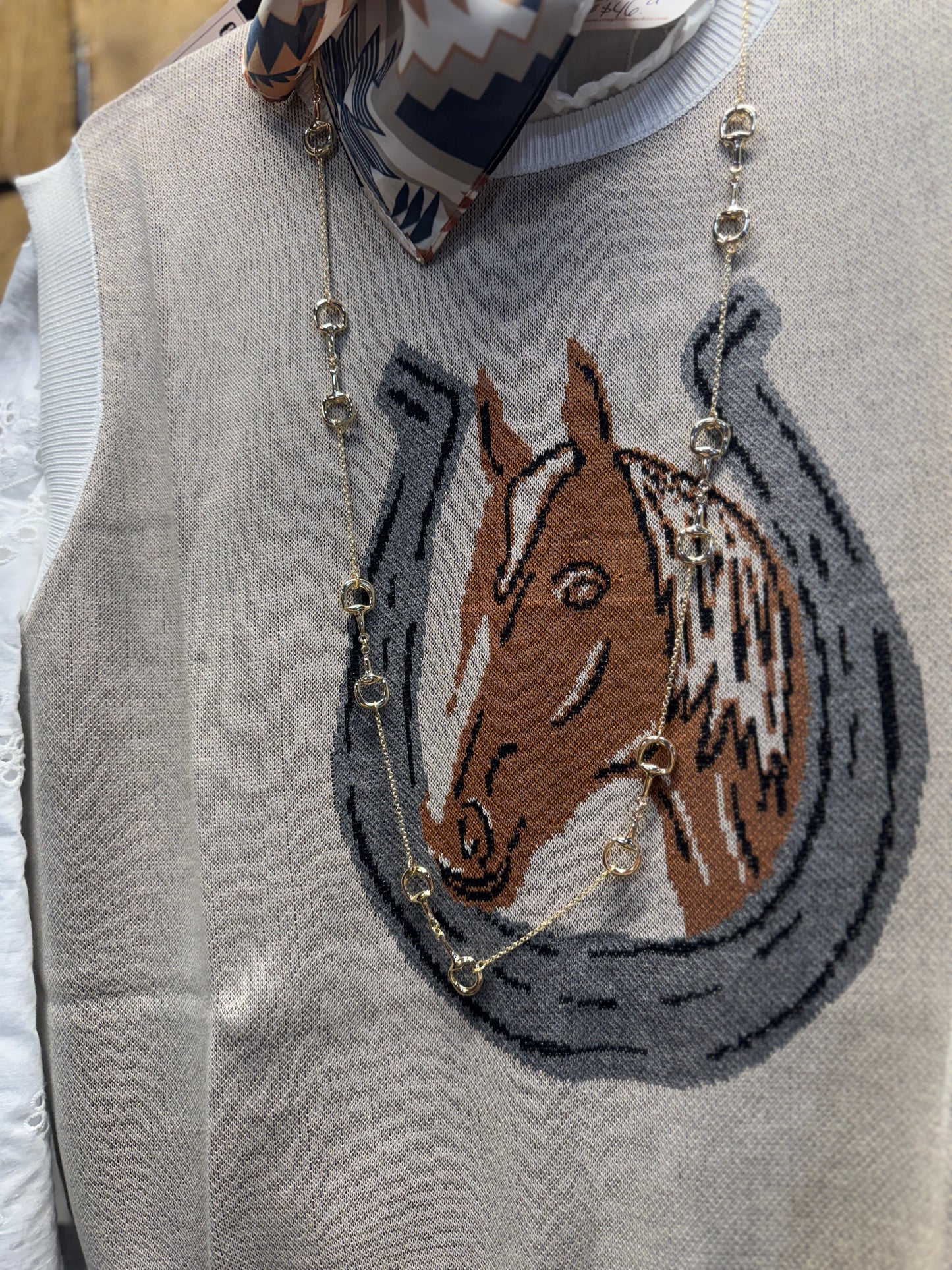 Snaffle Bit Long Gold Necklace