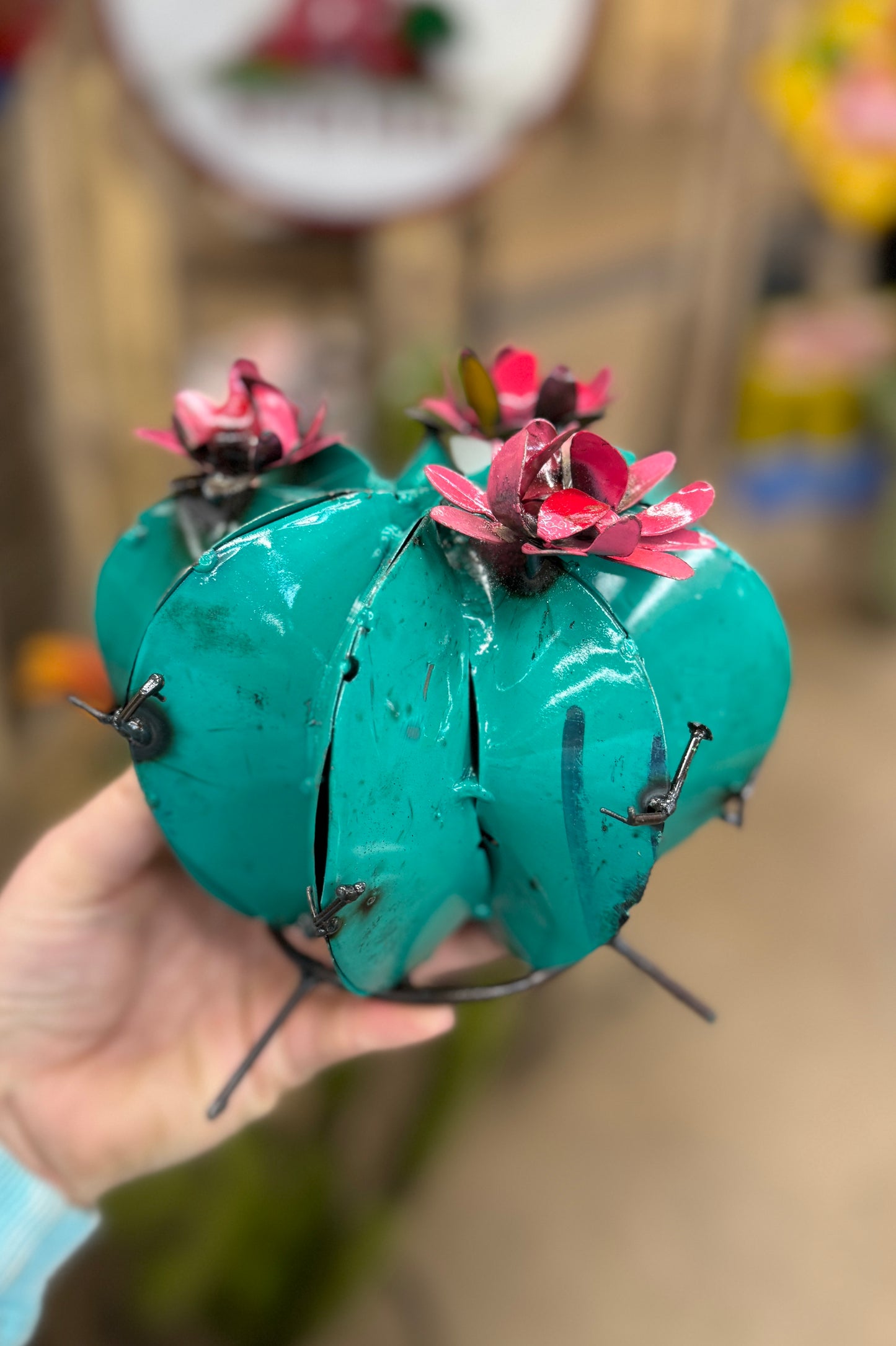 Mini Turquoise Metal Cactus Blossom