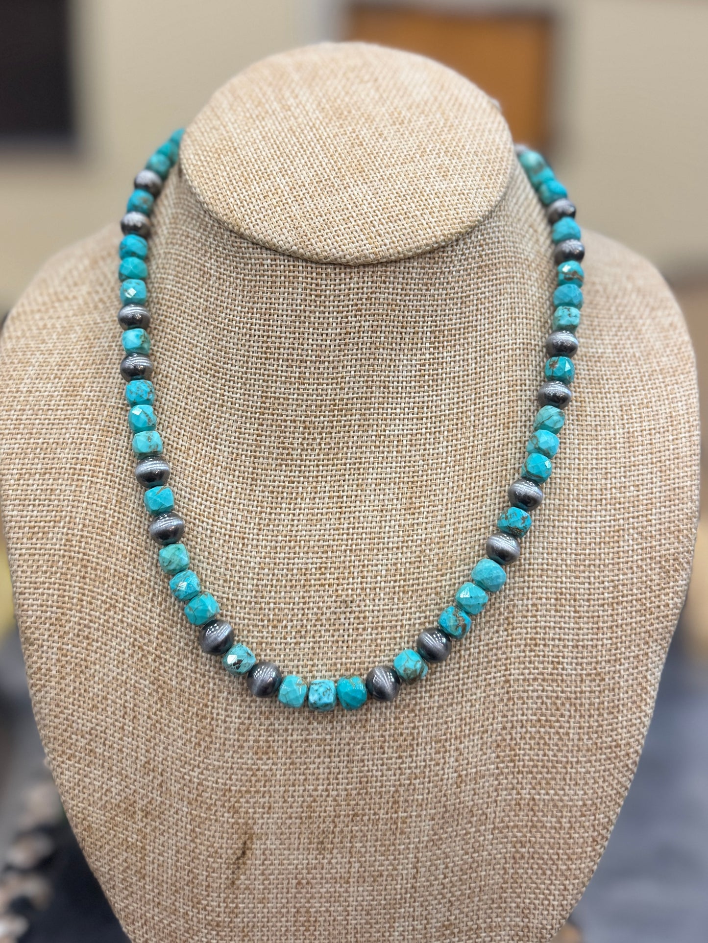 Square Turquoise & Pearl Necklace
