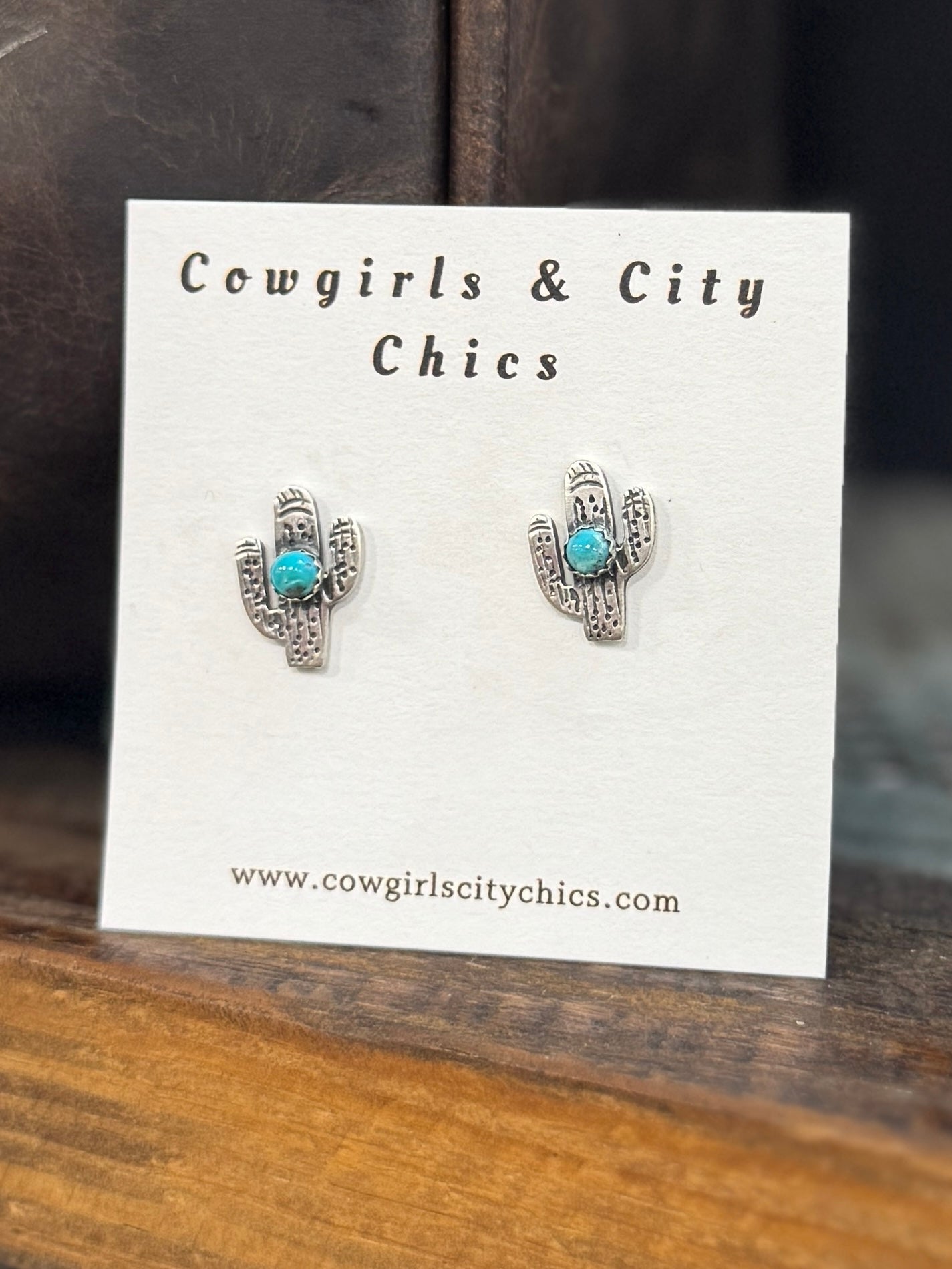 Turquoise Cactus Stud Earrings