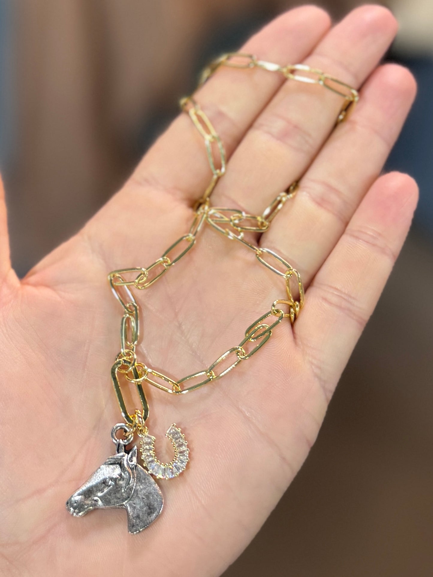 Sparkly Horseshoe & Horse Necklace