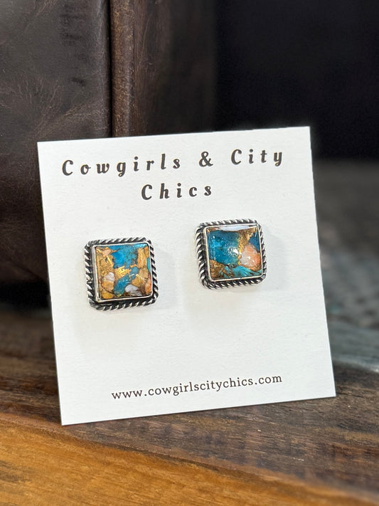 Orange Crush Square Earrings