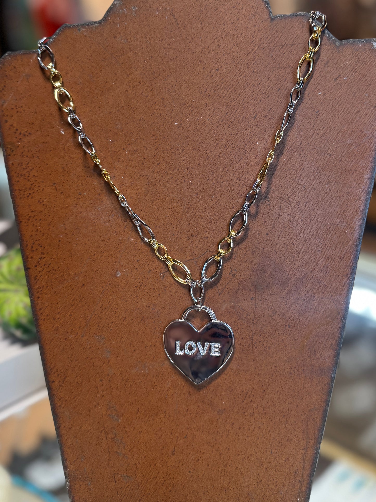 {Love} Heart Two-Tone Necklace