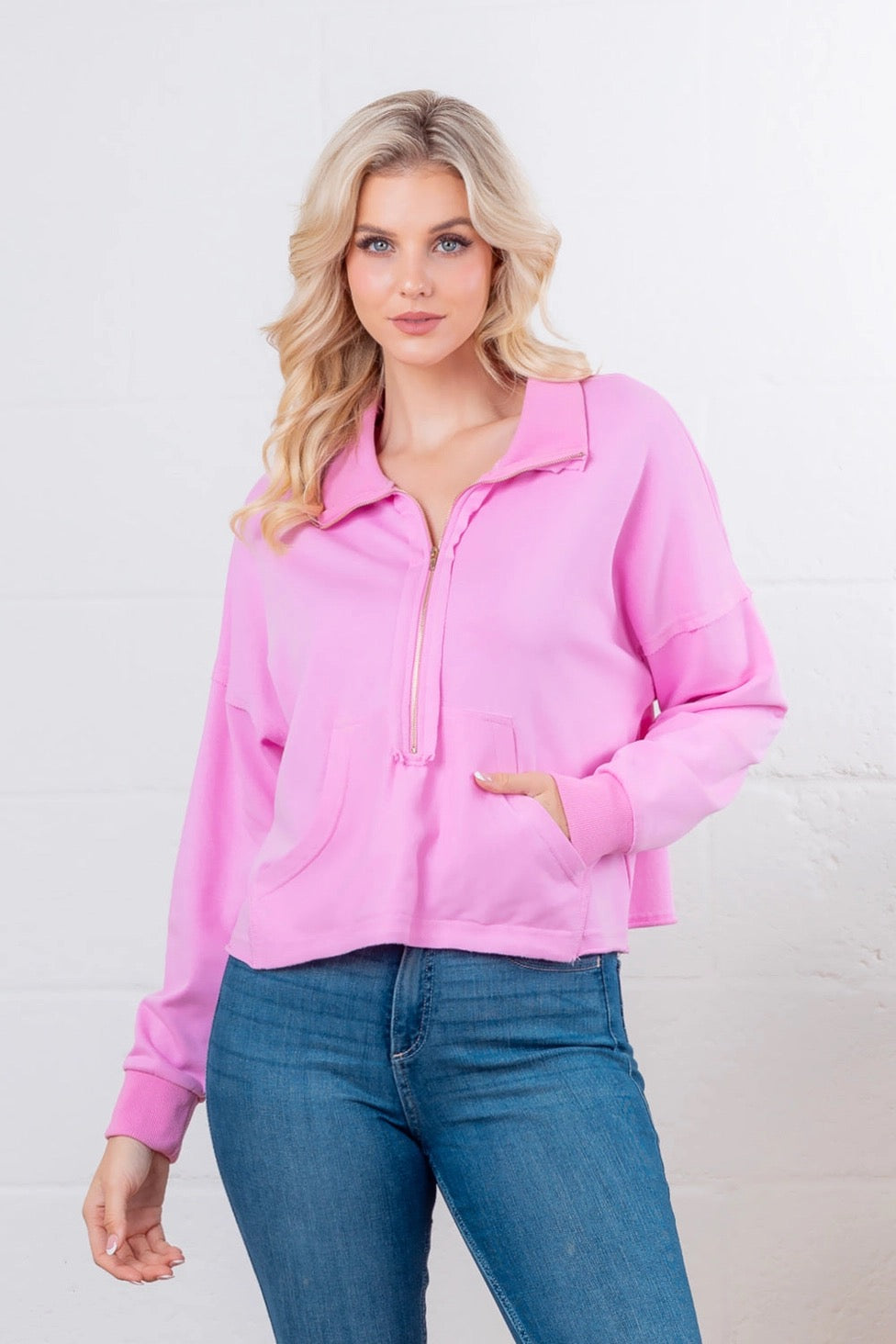 Pink Quarter Zip Sweatshirt