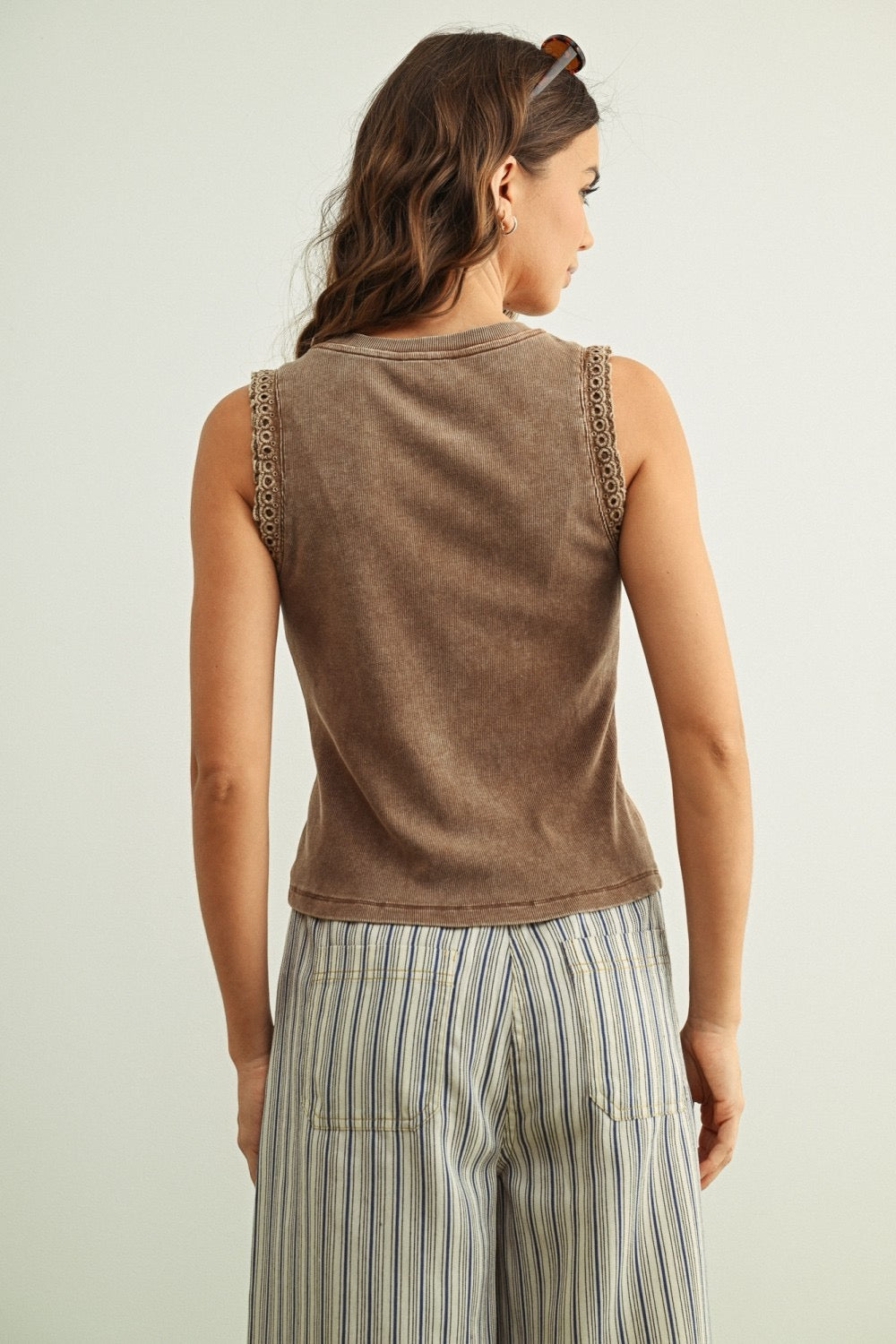 {Brown} Crochet Trim Tank