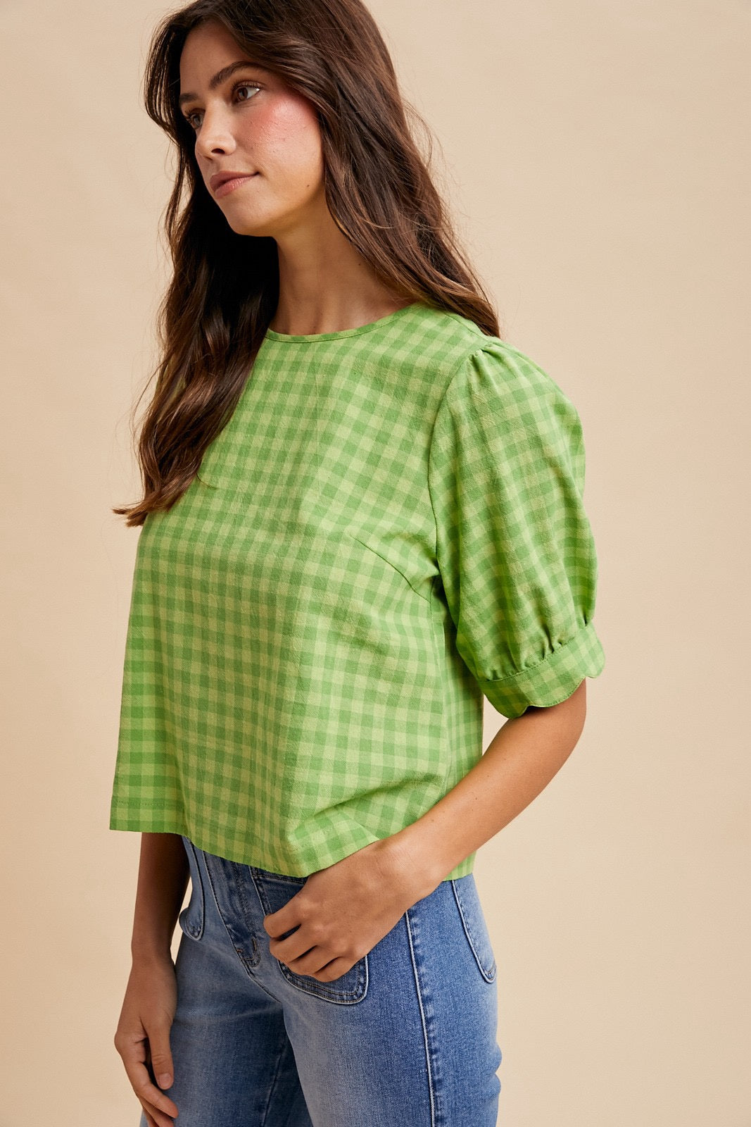 Plaid Puff Sleeve Blouse