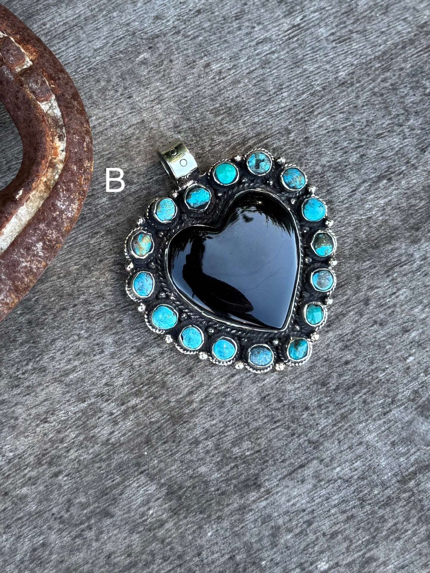 Black Onyx Kingman Heart Pendent - Cowgirls & City Chics