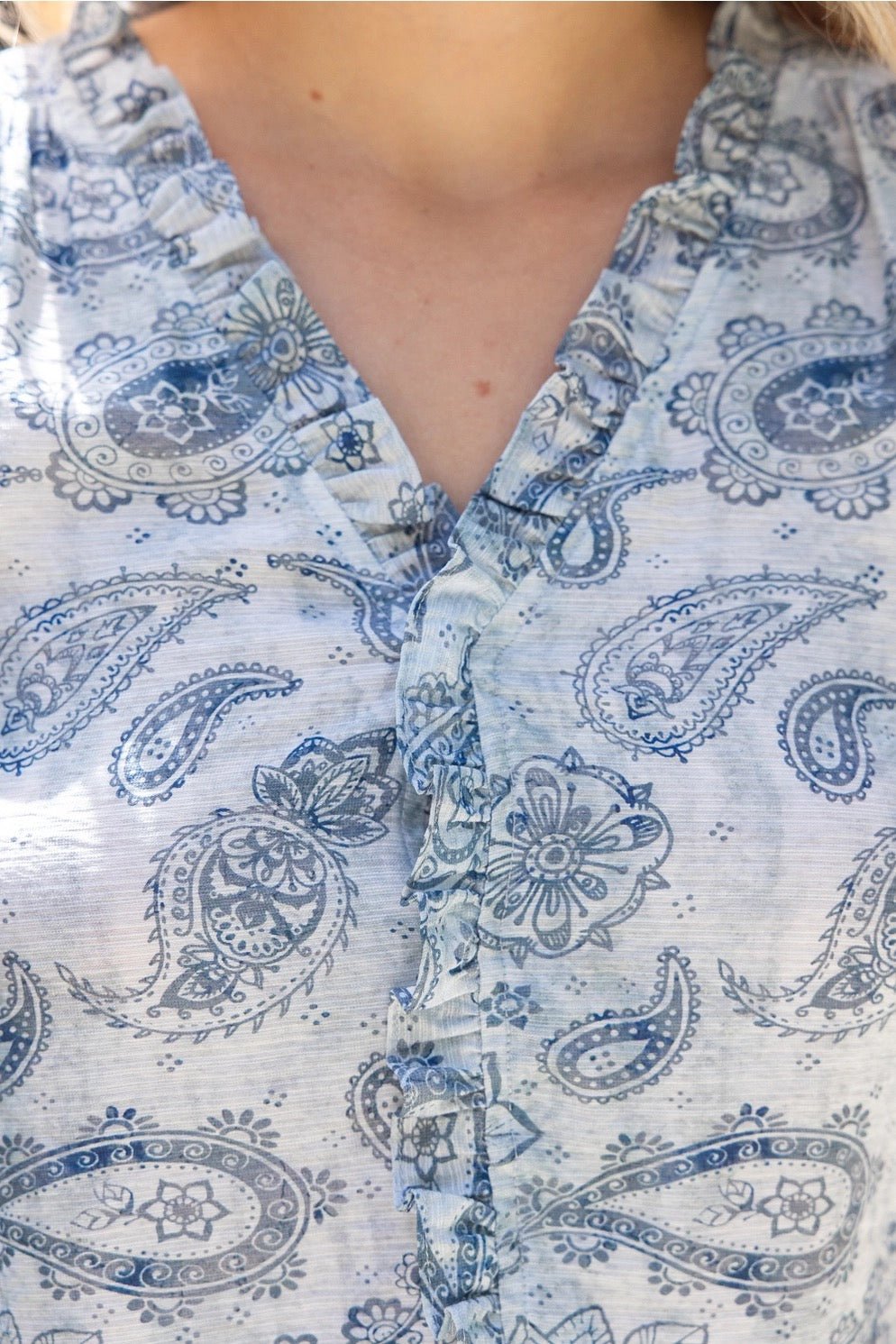Blue Paisley Ruffle Top - Cowgirls & City Chics