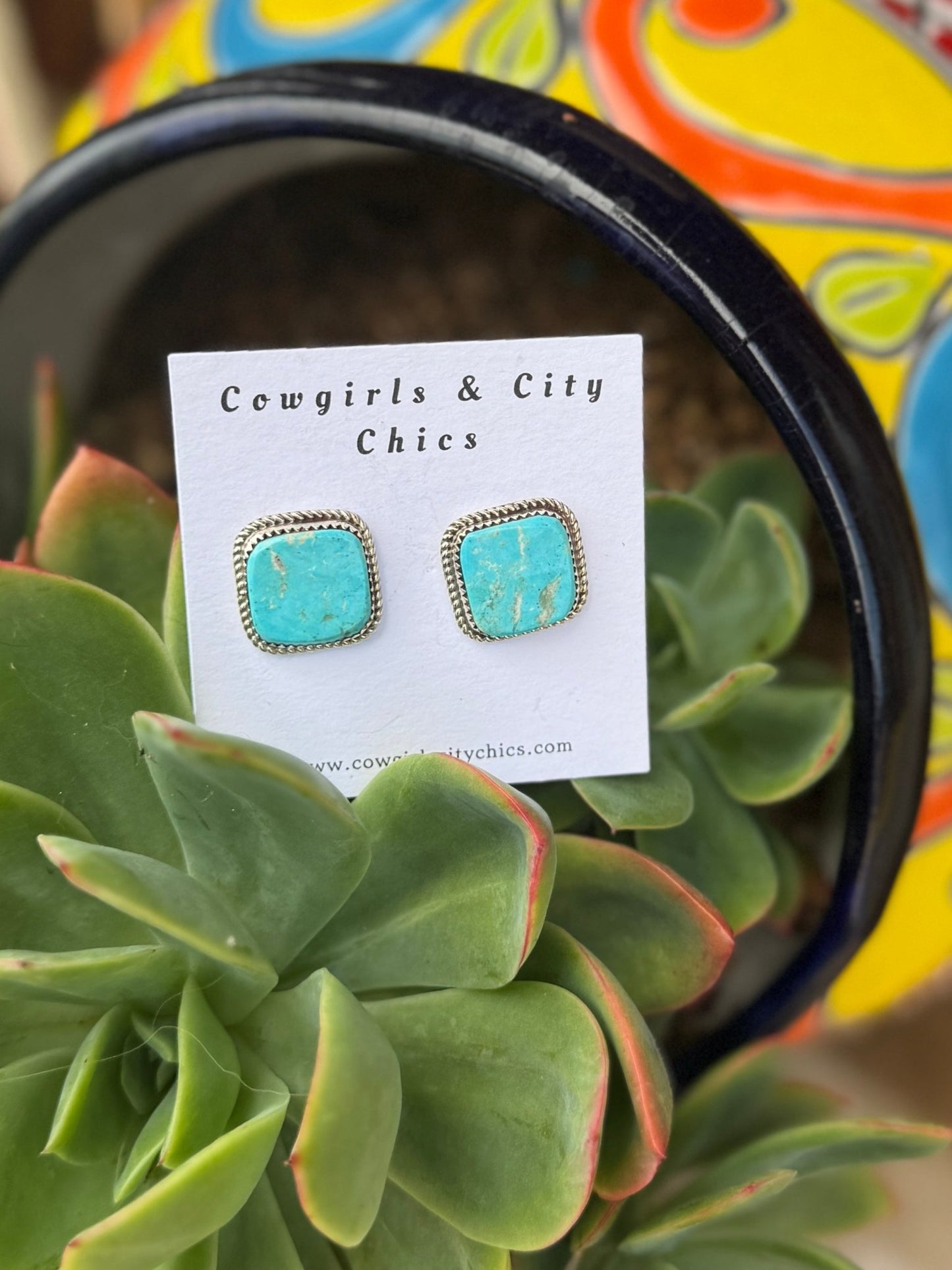 {Cancun} Kingman Square Studs - Cowgirls & City Chics
