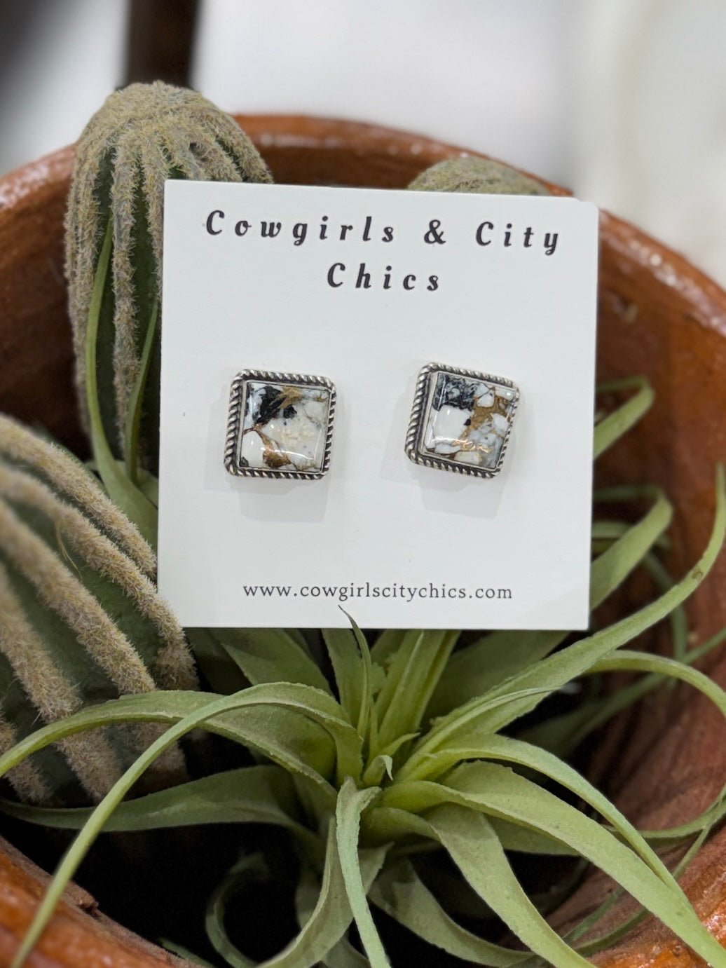 Dalmatian Square Silver Earrings - Cowgirls & City Chics
