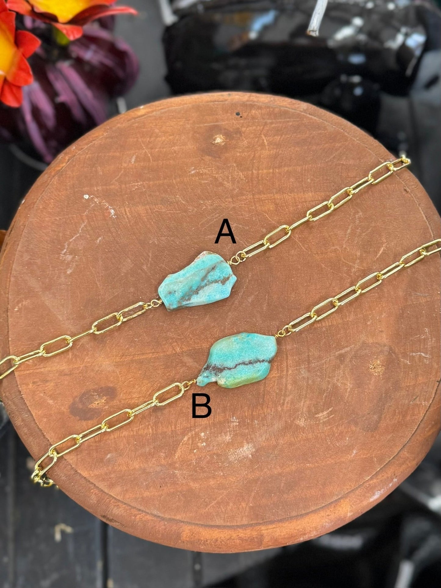 {Dawn} Turquoise & Gold Slab Necklace - Cowgirls & City Chics