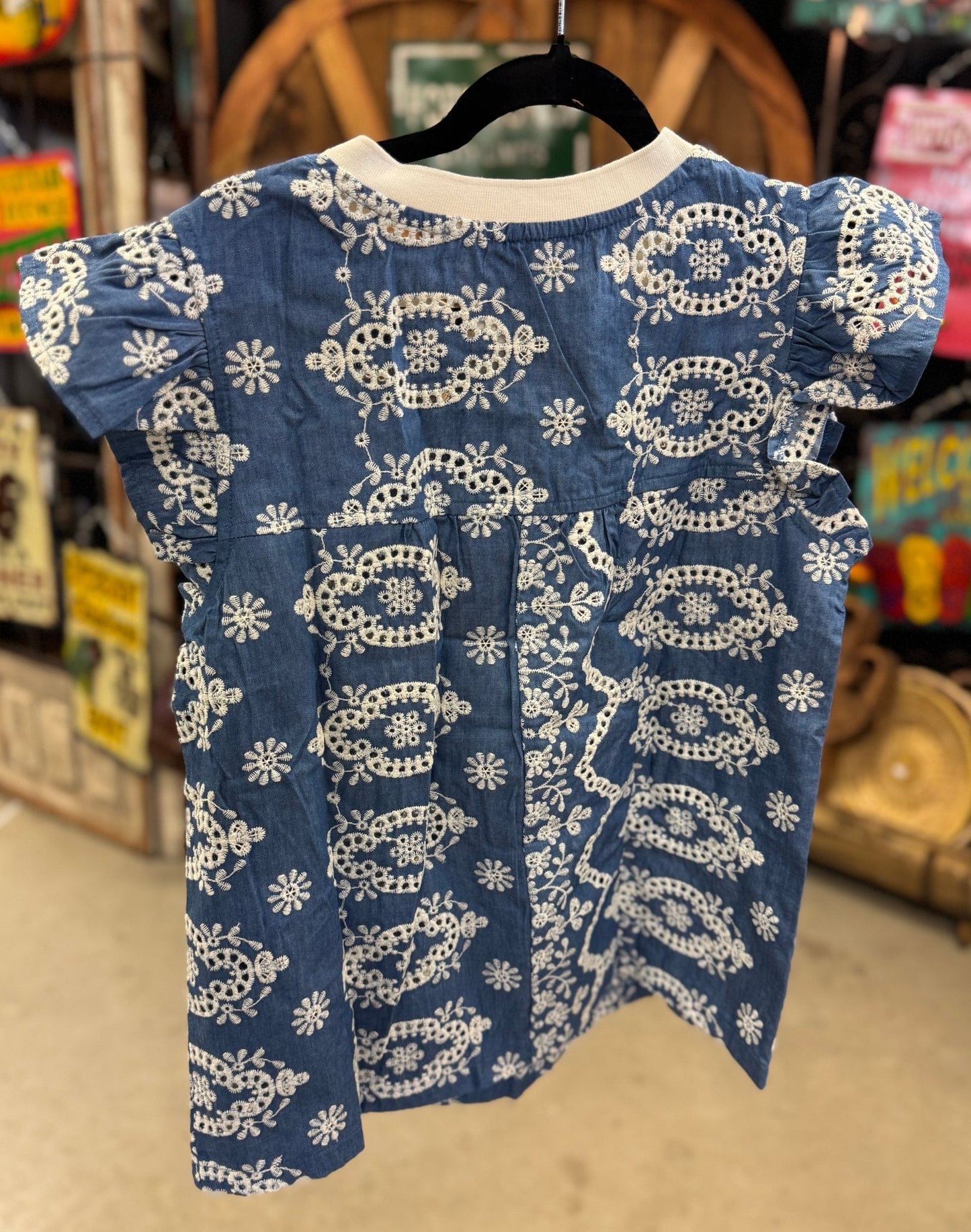 Denim Embroidered Ruffle Top - Cowgirls & City Chics