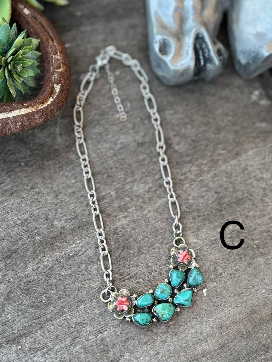 {Flower Power} Spiny & KIngman Side Necklace - Cowgirls & City Chics