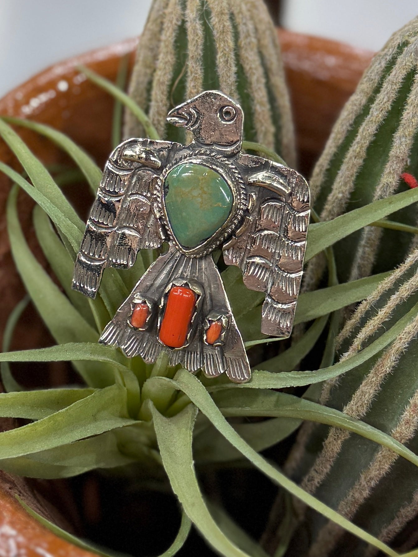 Kingman & Coral Thunderbird Ring - Cowgirls & City Chics