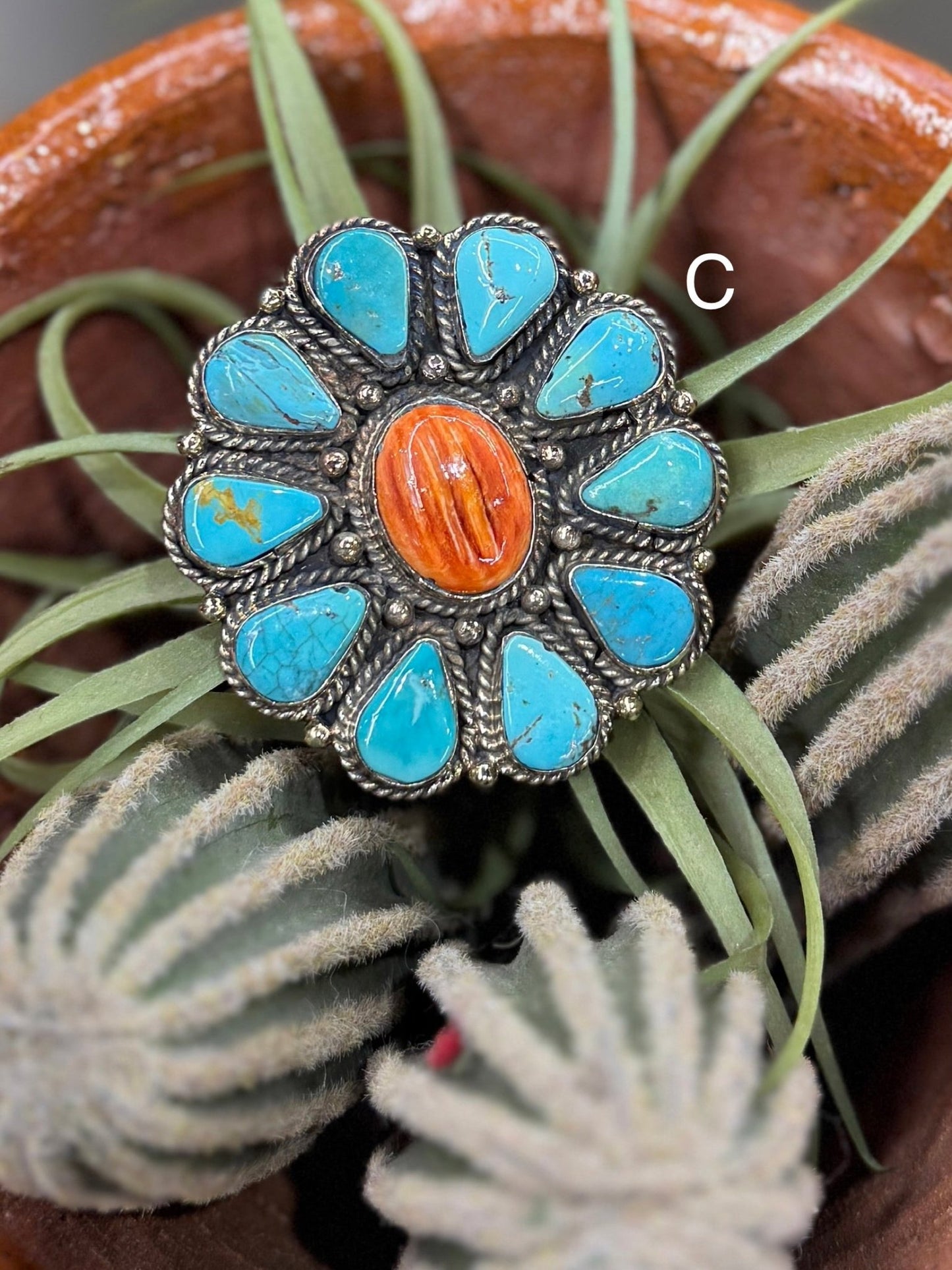Kingman & Spiny Oyster Cluster Ring - Cowgirls & City Chics
