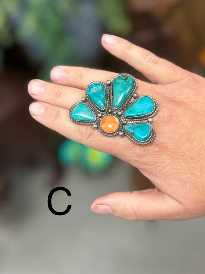 KIngman & Spiny Oyster Side Cluster Ring - Cowgirls & City Chics