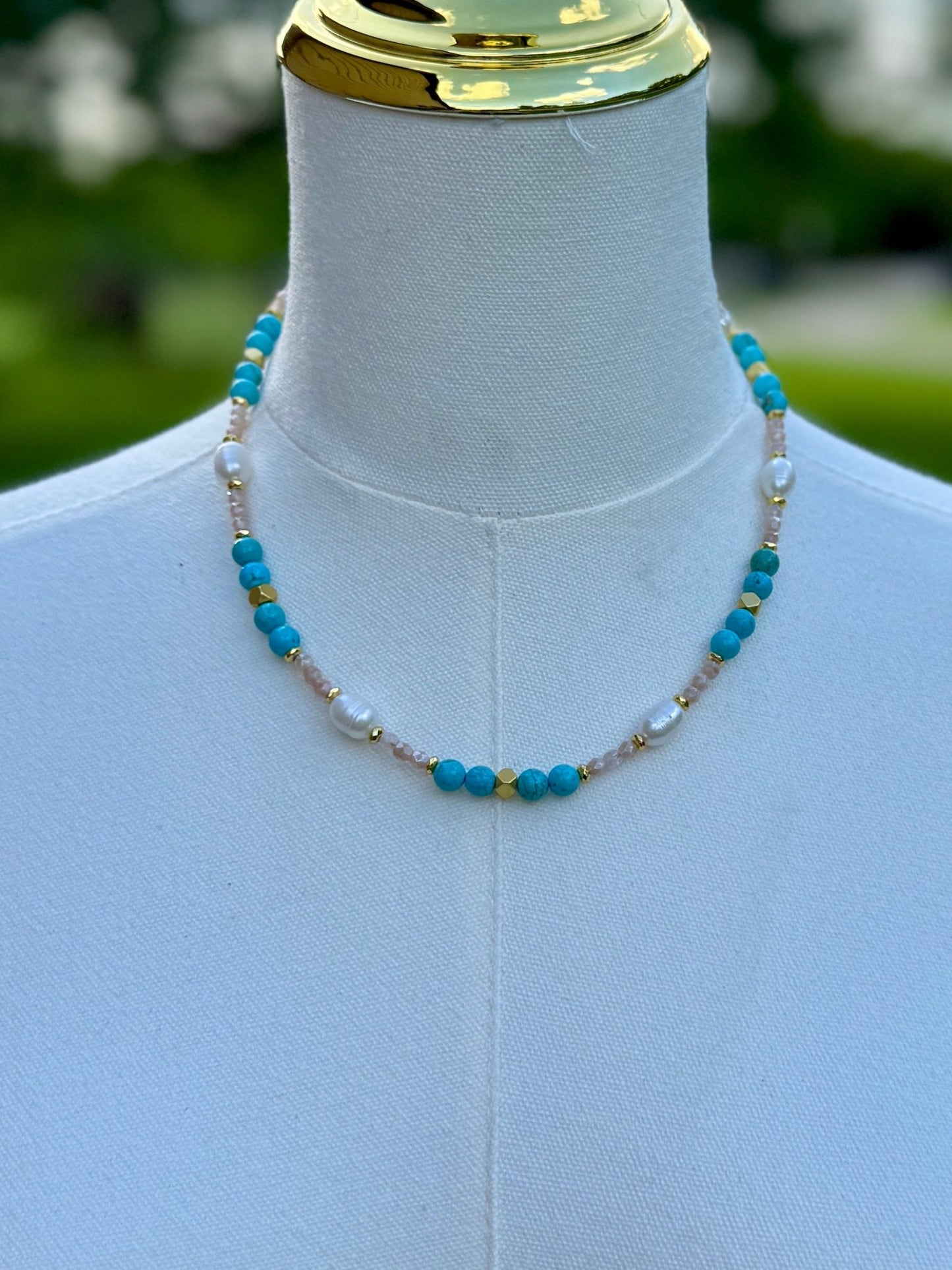 {Merle} Turquoise, Pearl & Gold Necklace - Cowgirls & City Chics