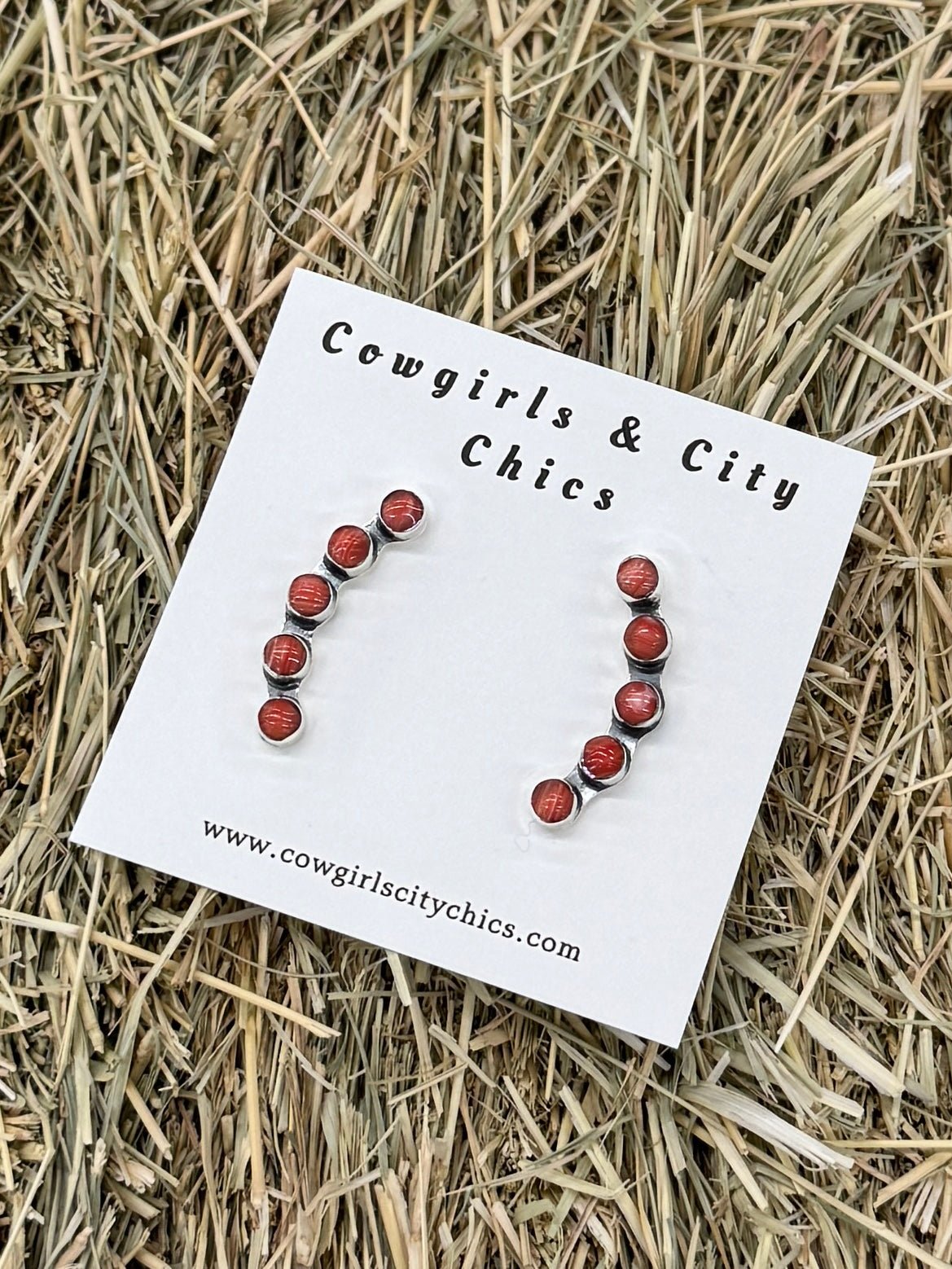 Mini Ear Crawler Post Coral Earrings - Cowgirls & City Chics