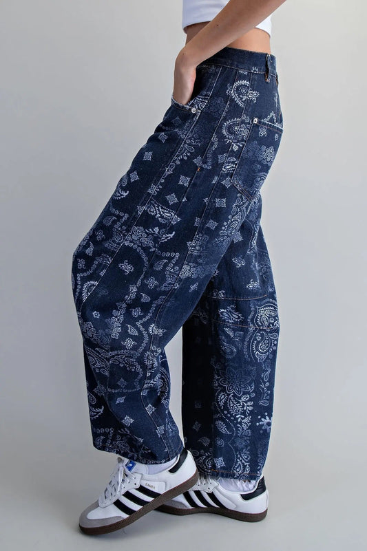 {Navy} Paisley Barrel Jeans - Cowgirls & City Chics