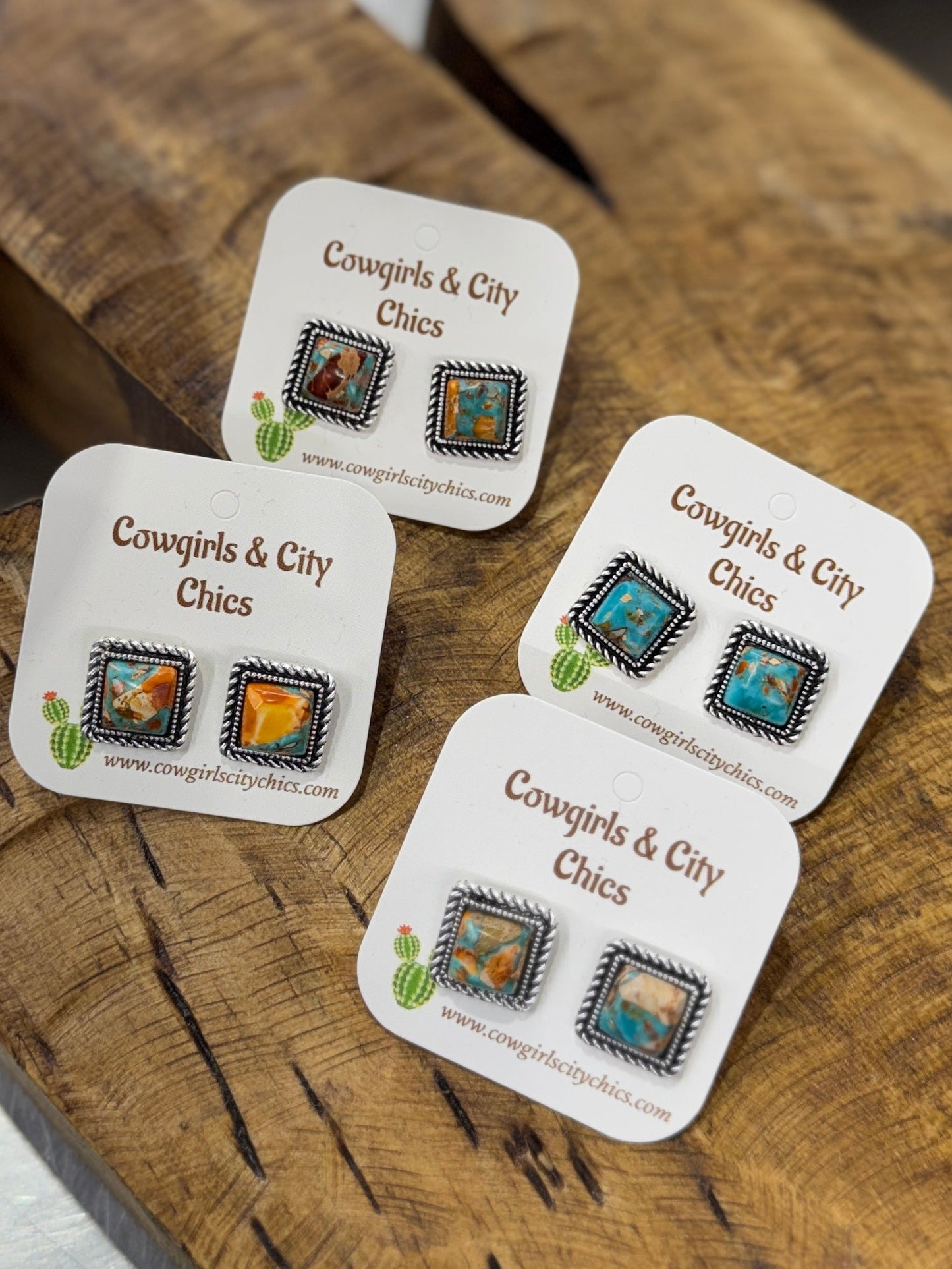 Orange Crush Square Post Earrings - Cowgirls & City Chics